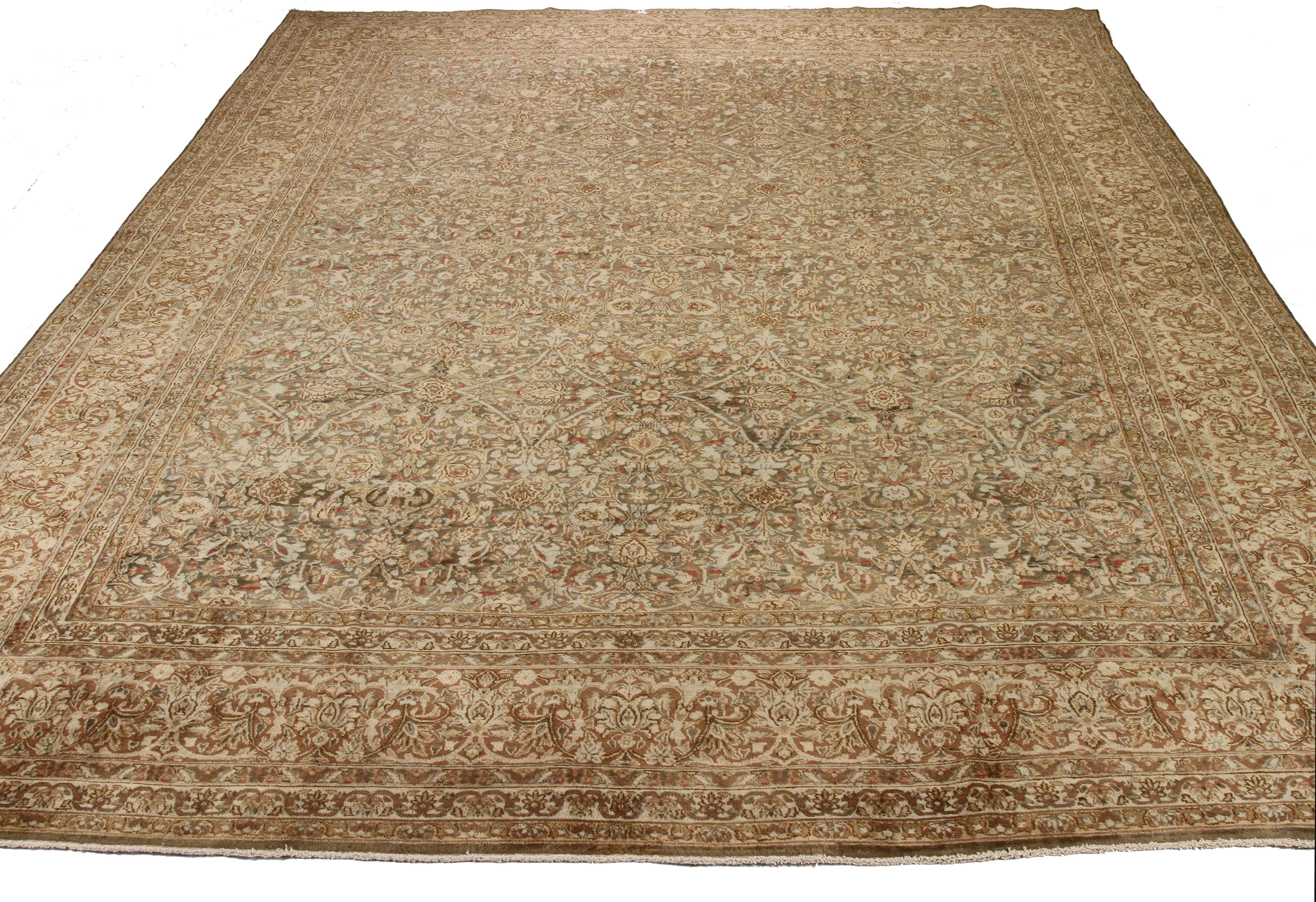 Hand-Knotted Antique Persian Kerman Rug with Rustic Flower Field Design, circa 1930s For Sale