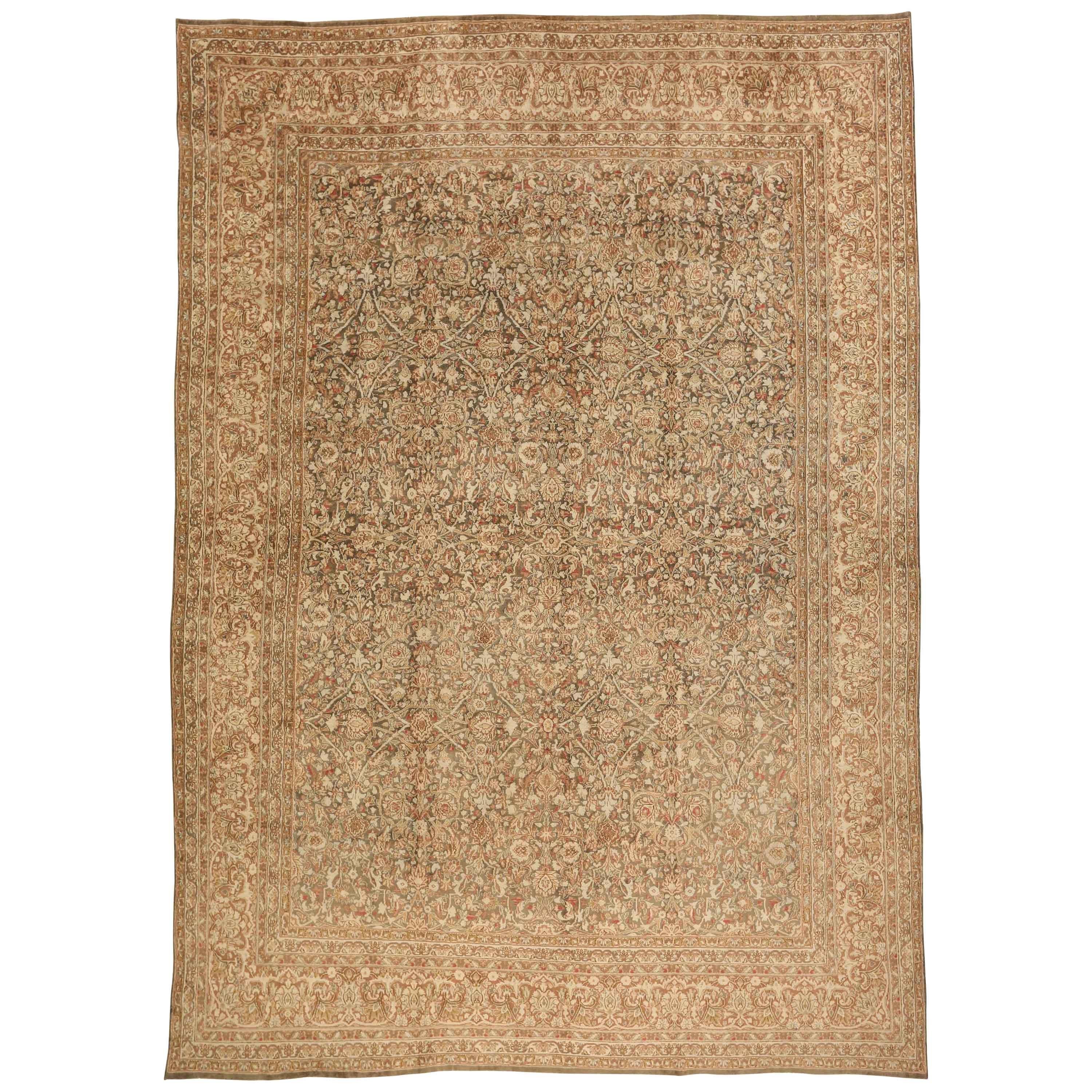 Antique Persian Kerman Rug with Rustic Flower Field Design, circa 1930s For Sale