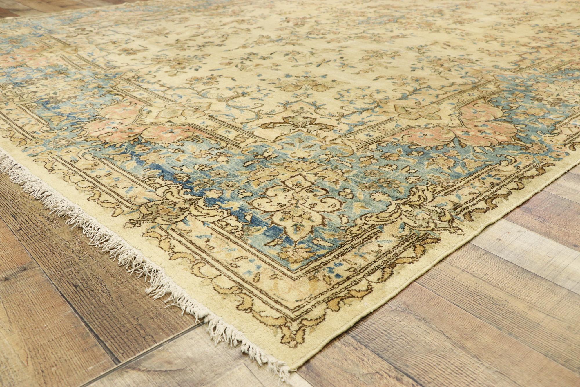 Antique Persian Kerman Rug with Soft Pastel Colors and Decorative Elegance For Sale 2