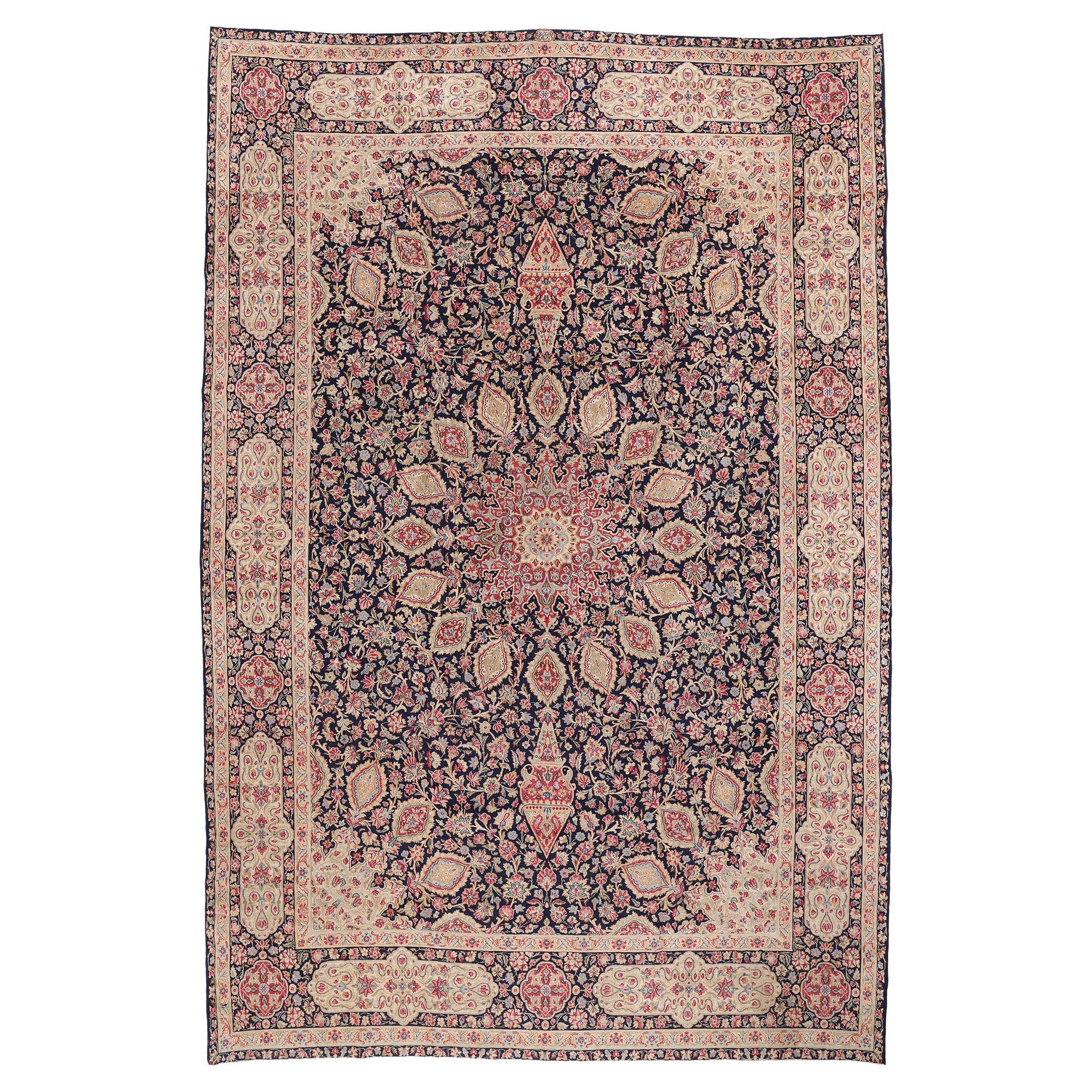 Signed Late 19th Century Antique Persian Kerman Carpet with Traditional Style