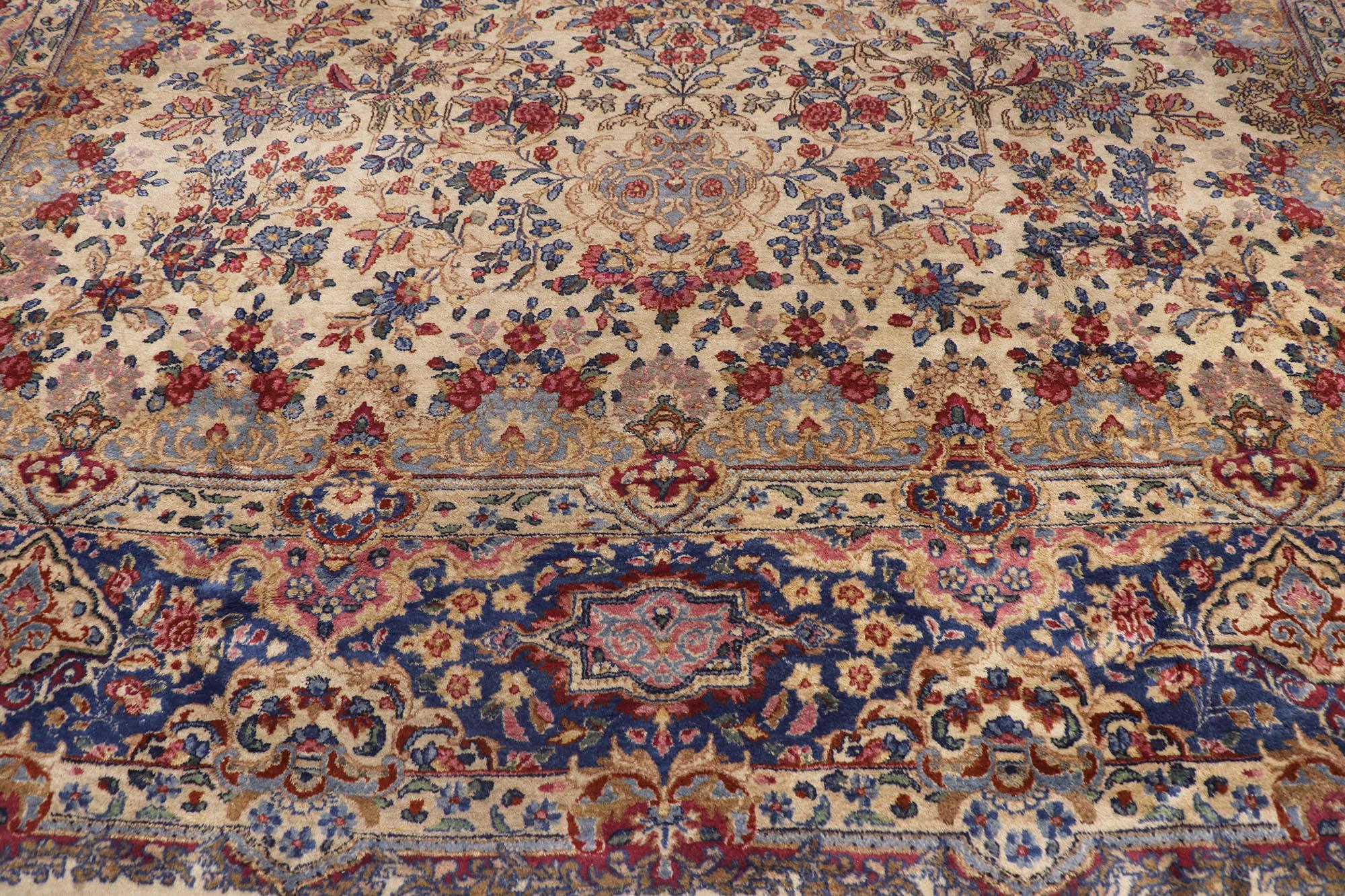 Hand-Knotted Antique Persian Kerman Rug, 09'07 x 17'06 For Sale