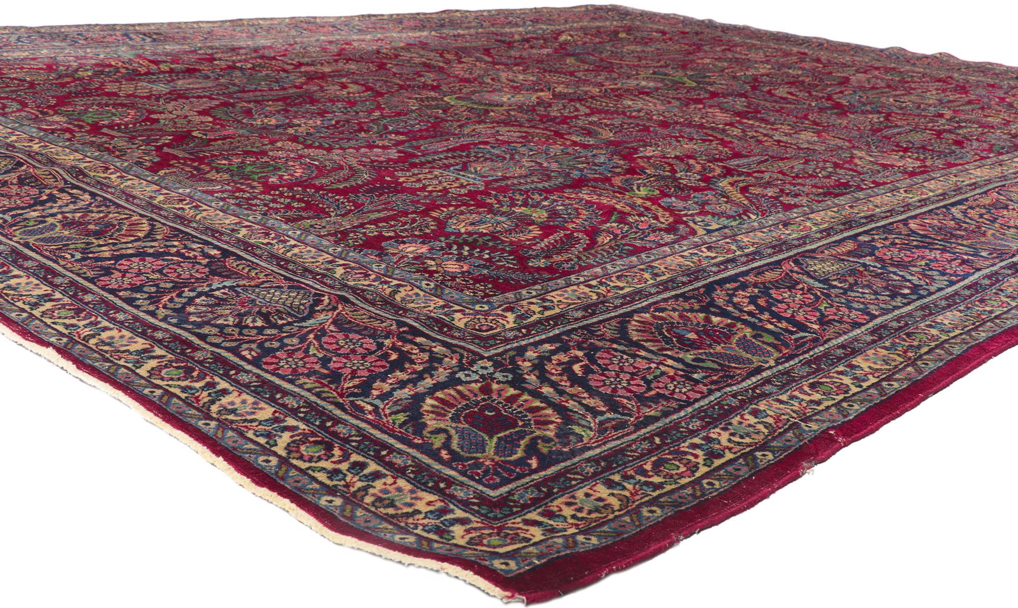 78162 Antique Persian Kerman Rug, 11'02 x 13'09.

Embarking on a journey through time, this hand-knotted wool antique Persian Kerman rug epitomizes the union of stately decadence and refined sophistication. Infused with historical significance,