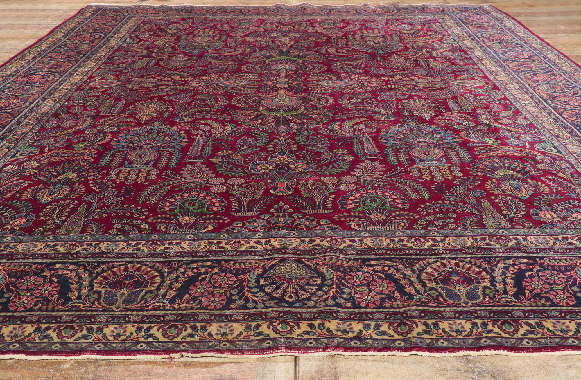 Wool Antique Persian Kerman Rug, Stately Decadence Meets Refined Sophistication For Sale