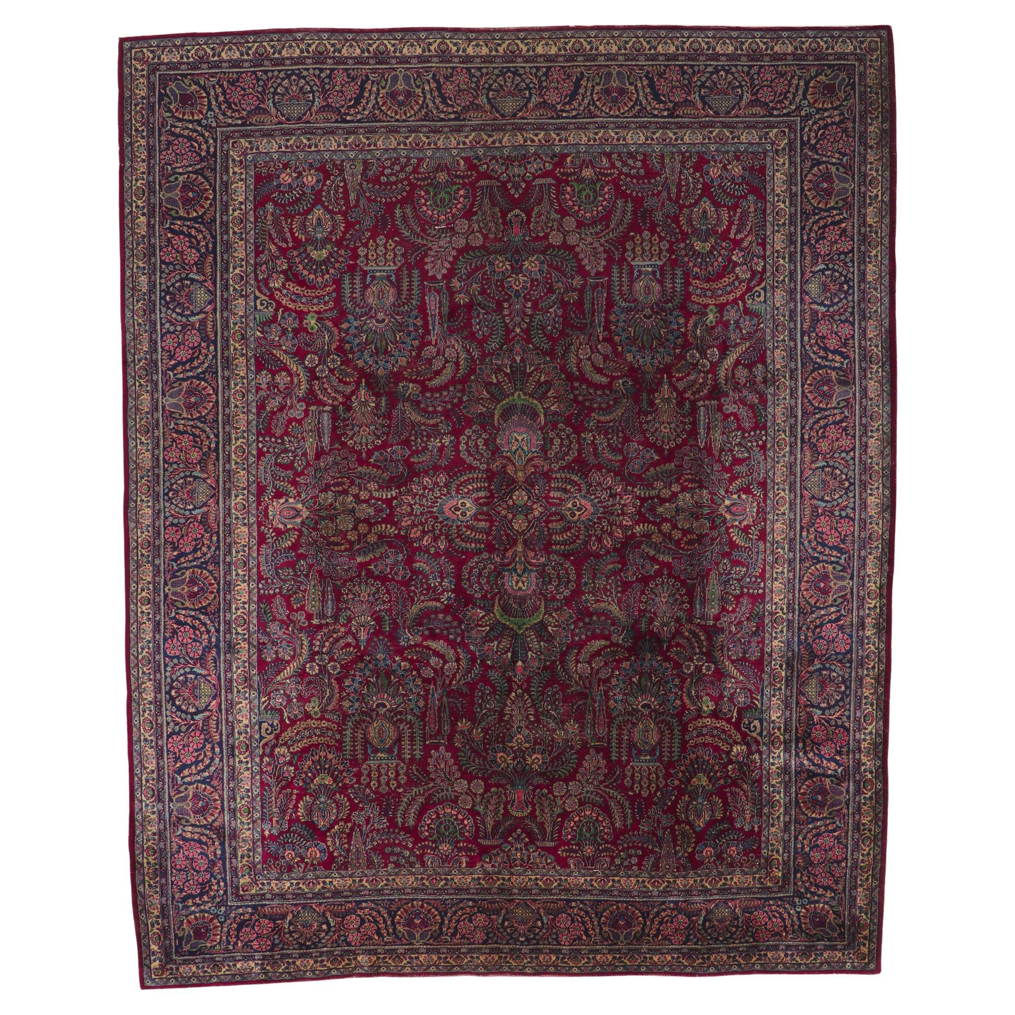 Antique Persian Kerman Rug, Stately Decadence Meets Refined Sophistication