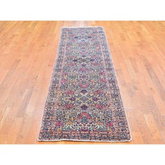 Antique Persian Kerman Runner Good Condition Multicolor Flower and Vase Design