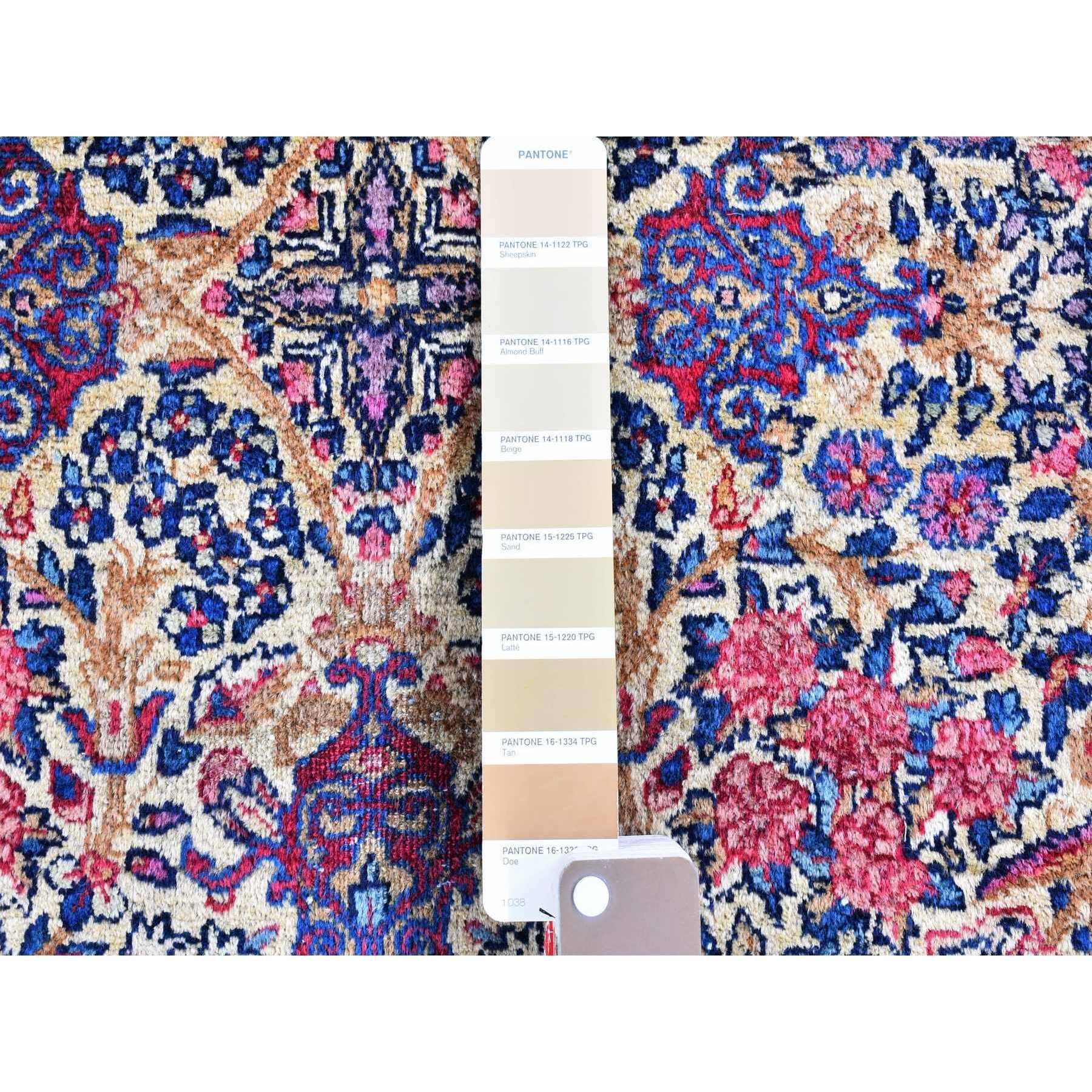 Hand-Knotted Antique Persian Kerman Runner Good Condition Multicolor Flower and Vase Design For Sale