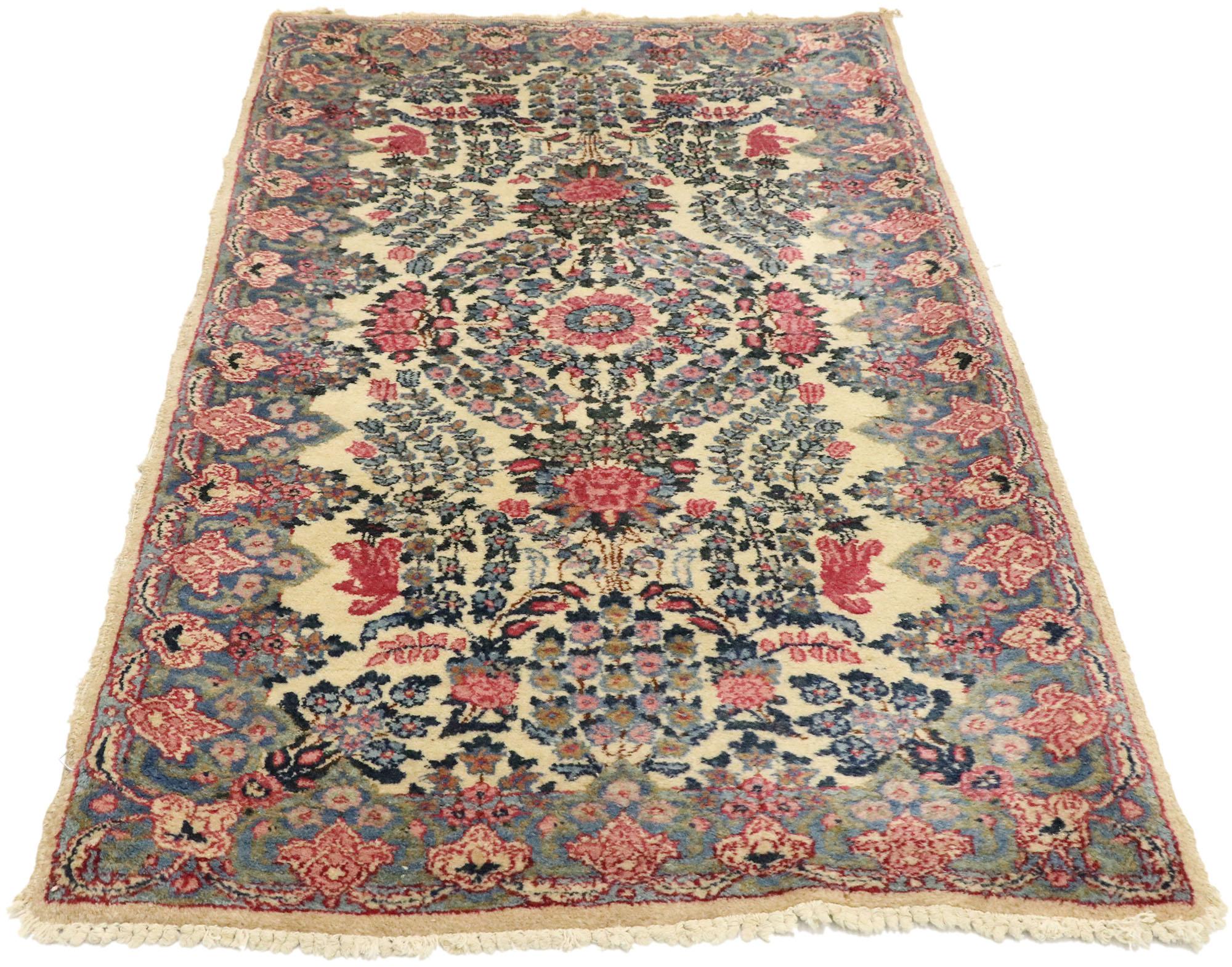 Kirman Antique Persian Kerman Scatter Rug with Traditional French Rococo Style