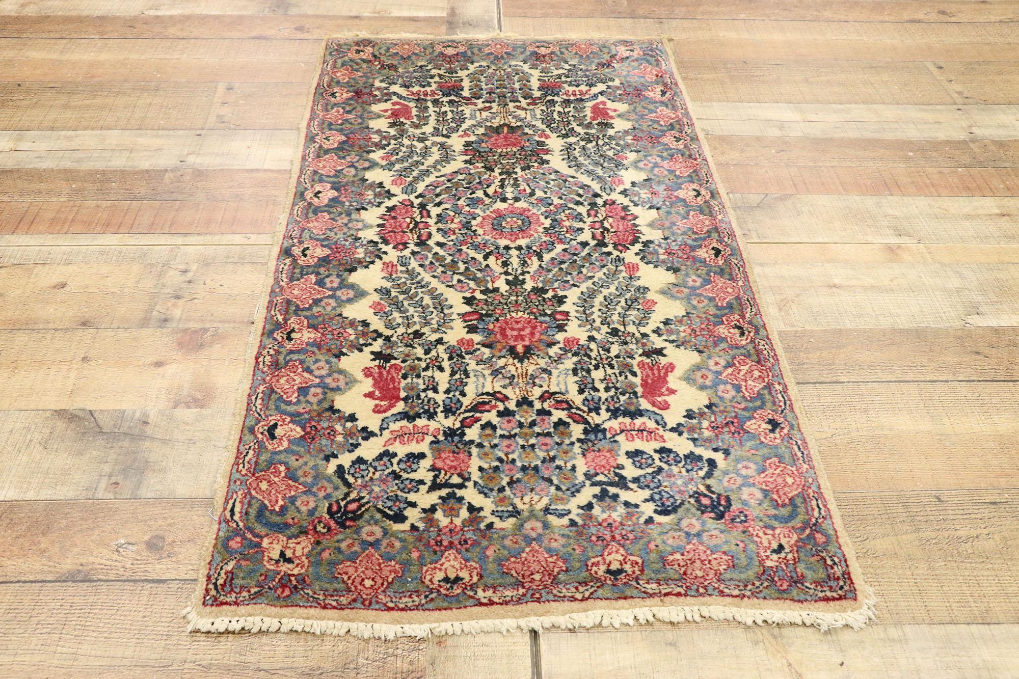 Wool Antique Persian Kerman Scatter Rug with Traditional French Rococo Style