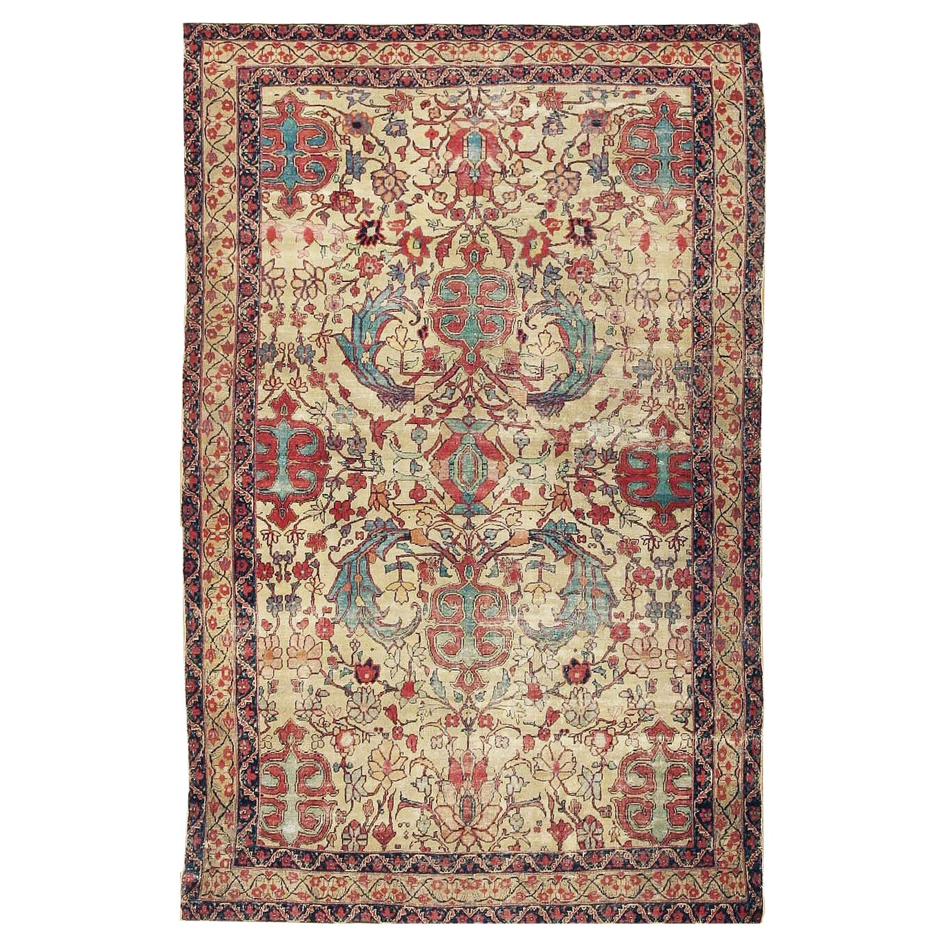 Tapis persan antique Kerman Shabby Chic 19ème siècle 4' x 6'7"
