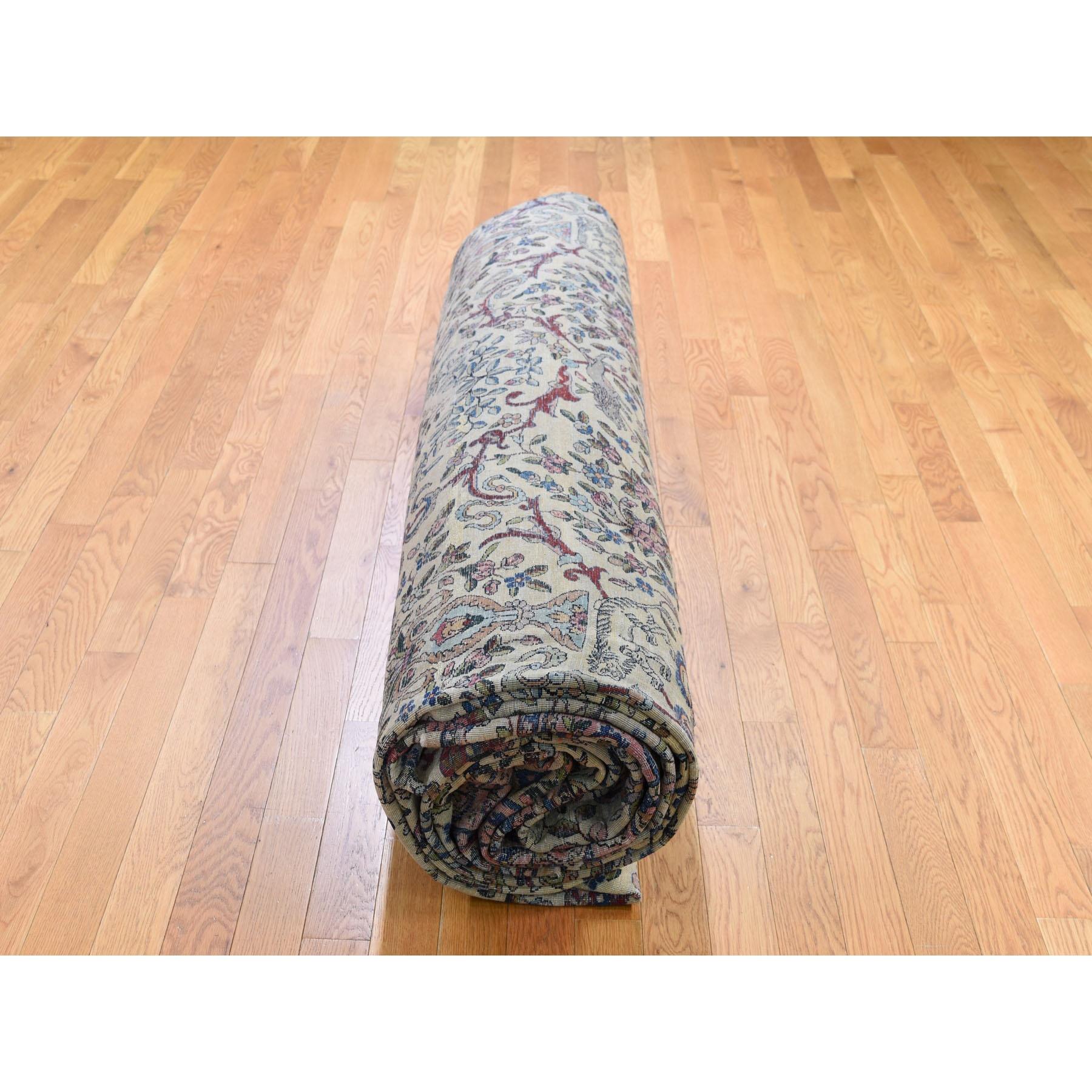 Antique Persian Kerman with Poetry and Animals Oversize Oriental Rug For Sale 3