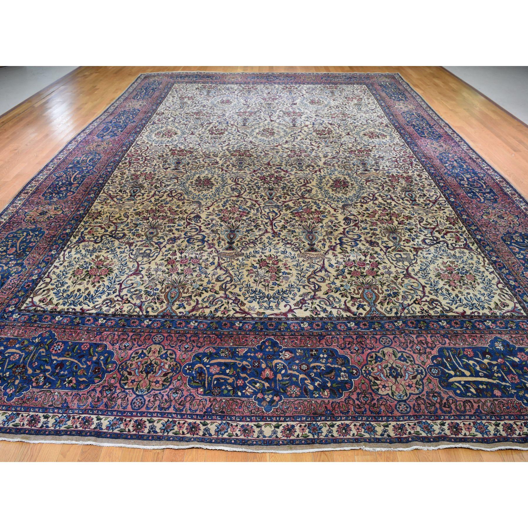 Other Antique Persian Kerman with Poetry and Animals Oversize Oriental Rug For Sale