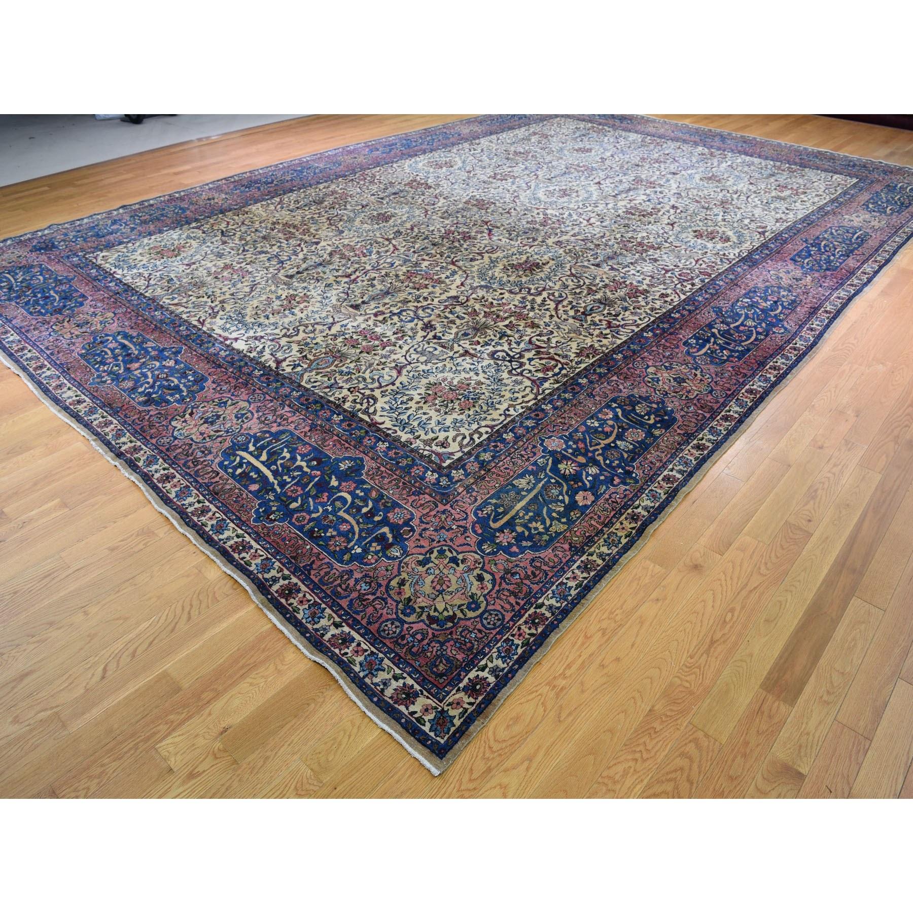 Hand-Knotted Antique Persian Kerman with Poetry and Animals Oversize Oriental Rug For Sale