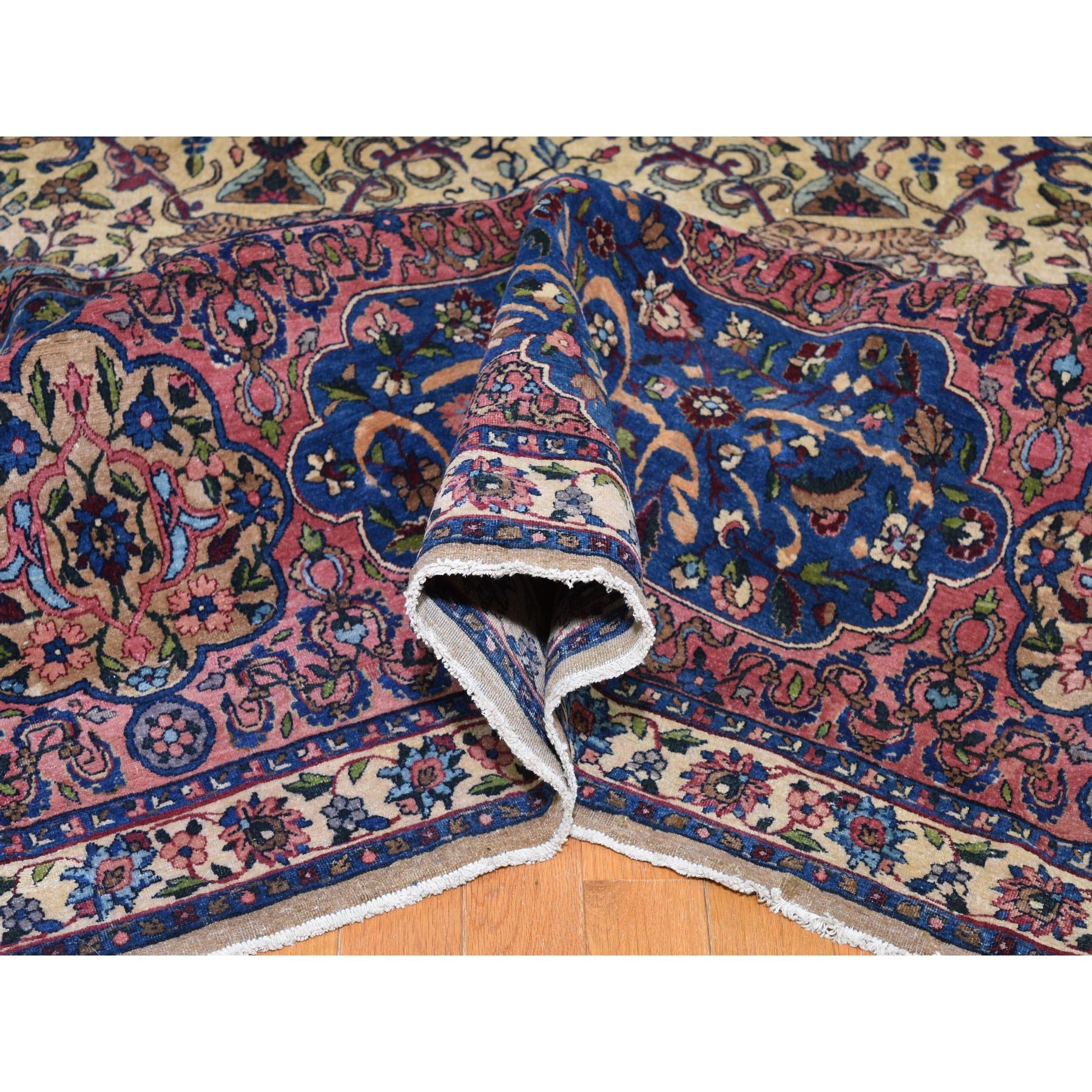 19th Century Antique Persian Kerman with Poetry and Animals Oversize Oriental Rug For Sale