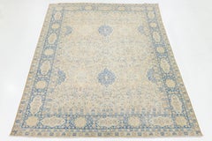 Antique Persian Kerman Wool Area Rug - Pale Blue and Ivory Medallion 10x15
