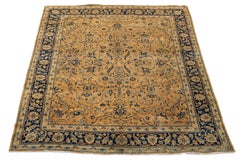 Antique Persian Kerman Wool Rug Handmade In Tan Featuring an Allover Motif