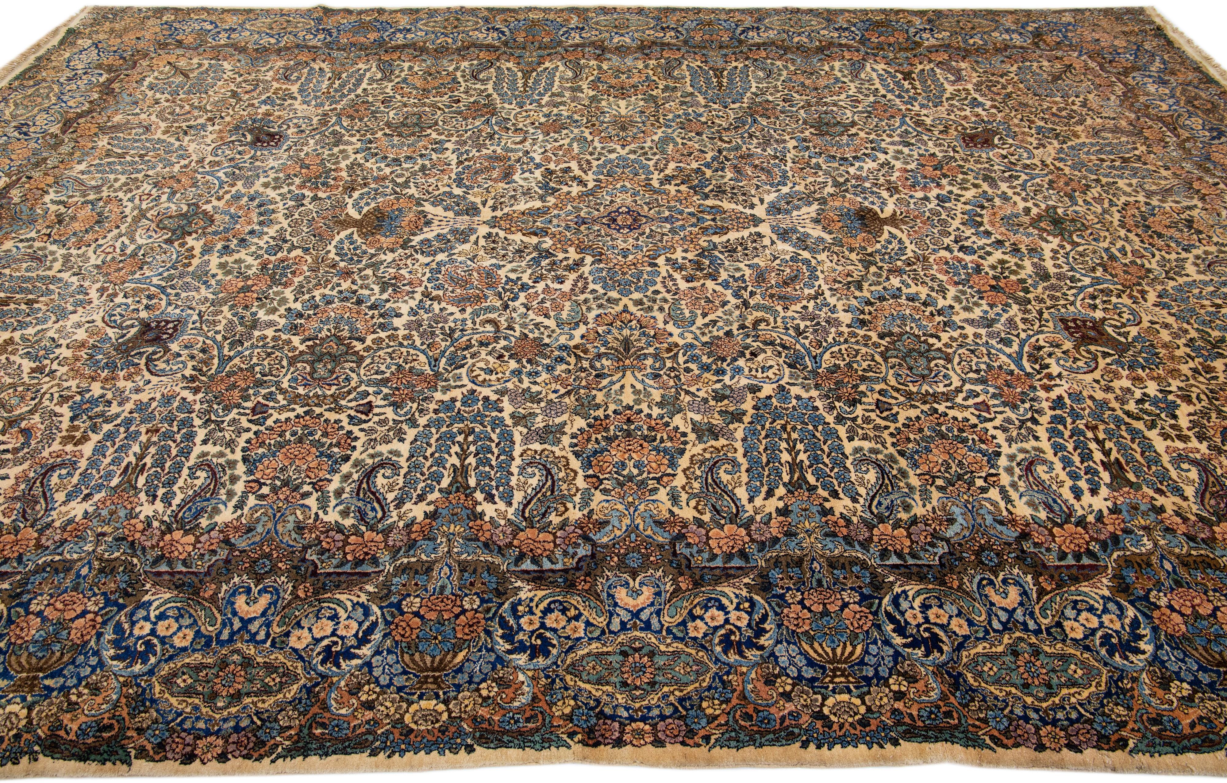 Hand-Knotted Antique Persian Kerman Wool Rug with Allover Multicolor Design For Sale