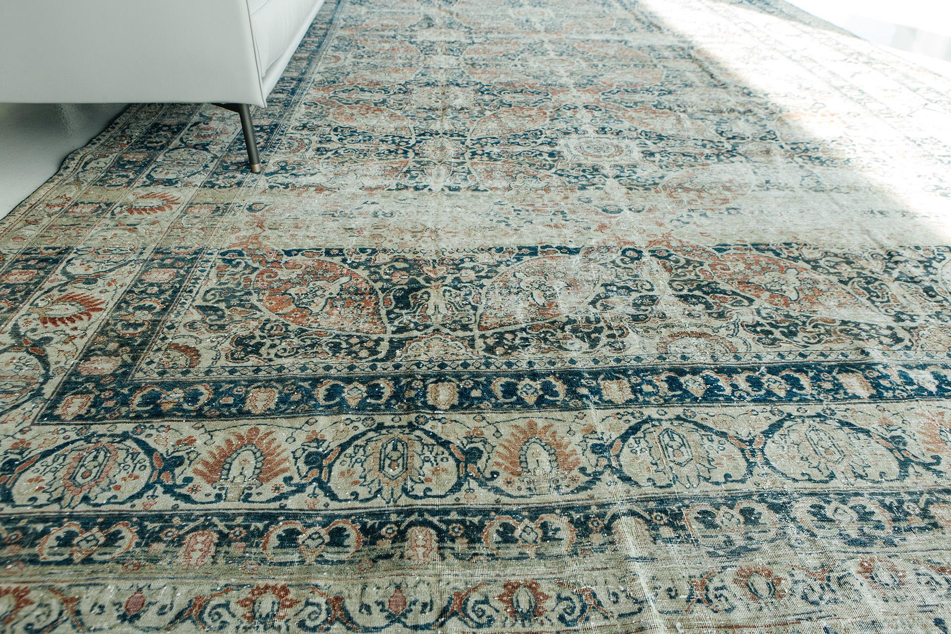Antique Persian Kermanshah In Distressed Condition For Sale In WEST HOLLYWOOD, CA