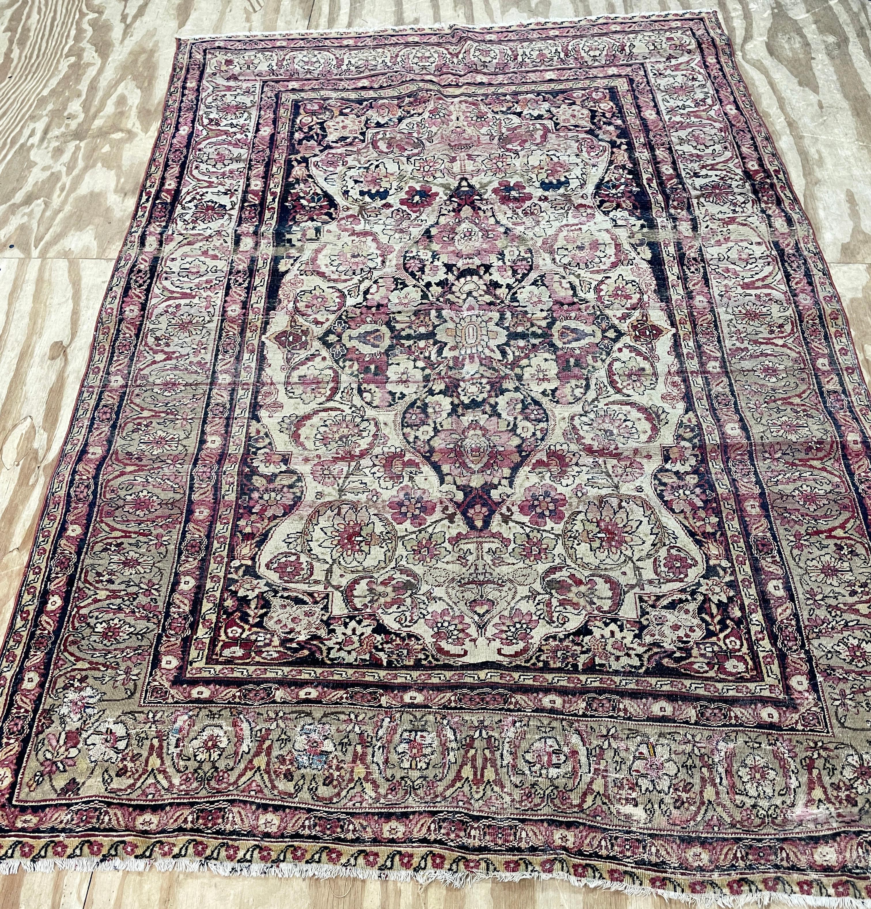 Wool Antique Persian Kermanshah/Laver Carpet, c-1880's, Extremally Fine  For Sale