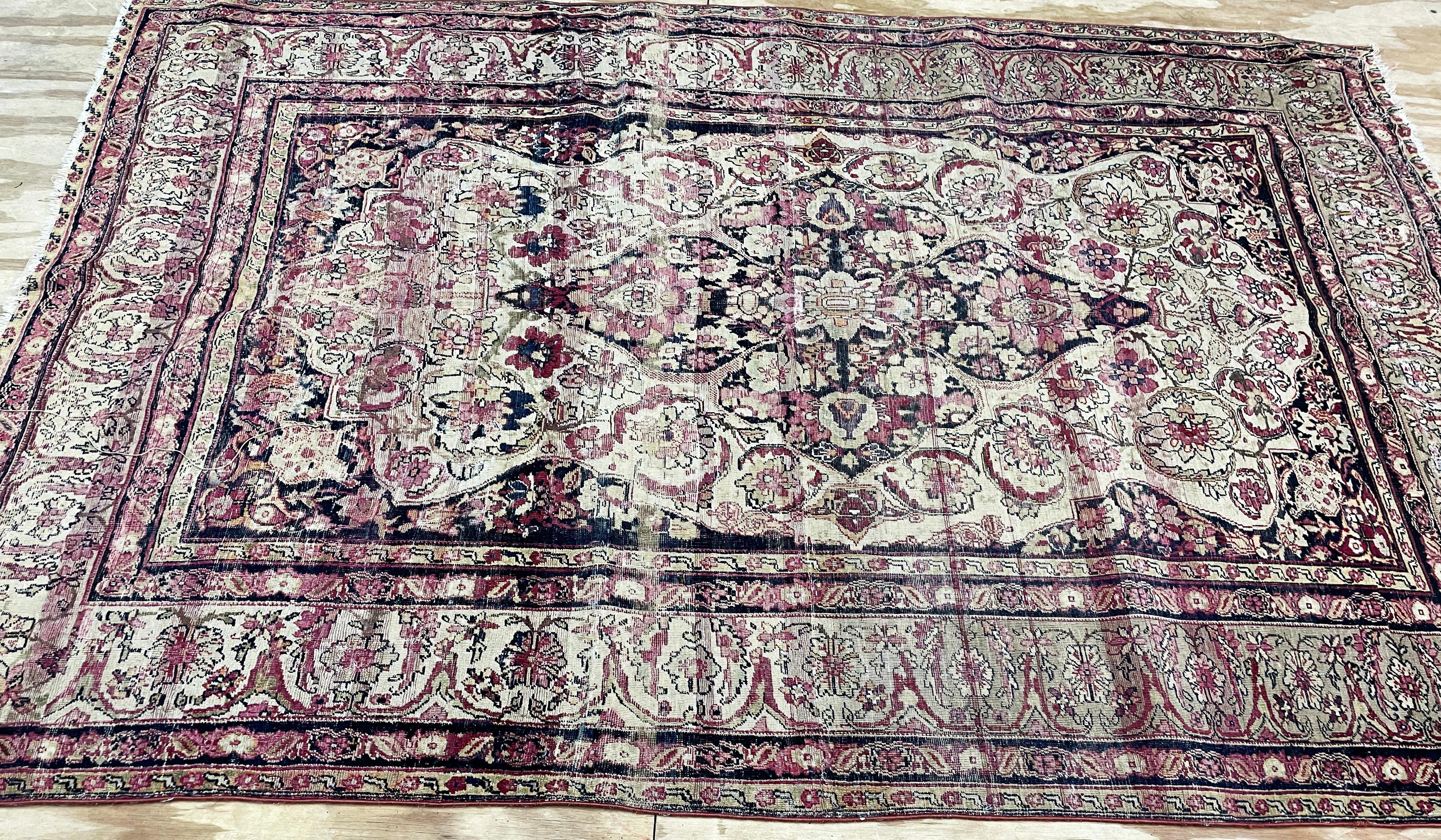 Antiker persischer Kermanshah/Laver-Teppich aus Persien, ca. 1880er Jahre, extrem fein  im Angebot 1