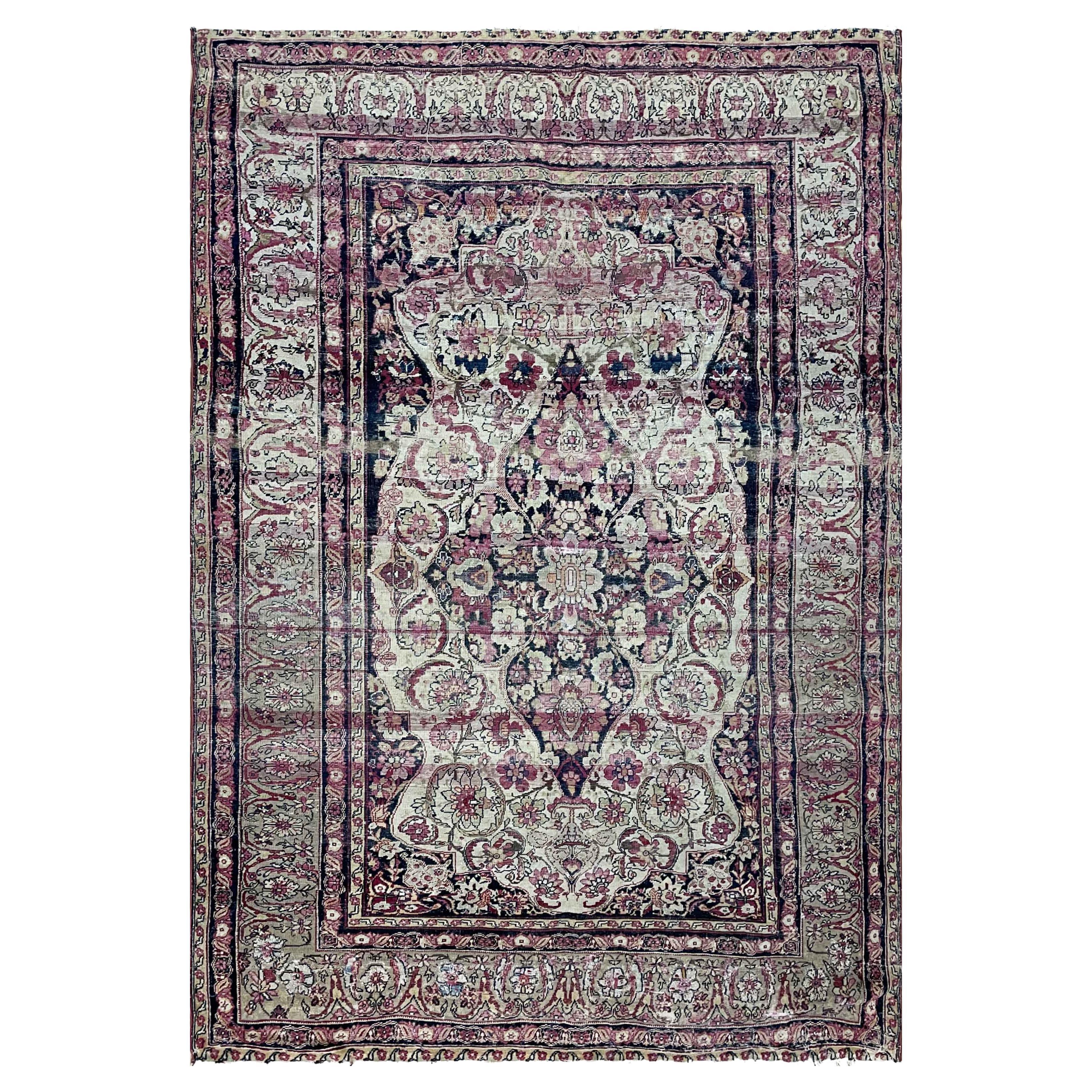 Antiker persischer Kermanshah/Laver-Teppich aus Persien, ca. 1880er Jahre, extrem fein  im Angebot
