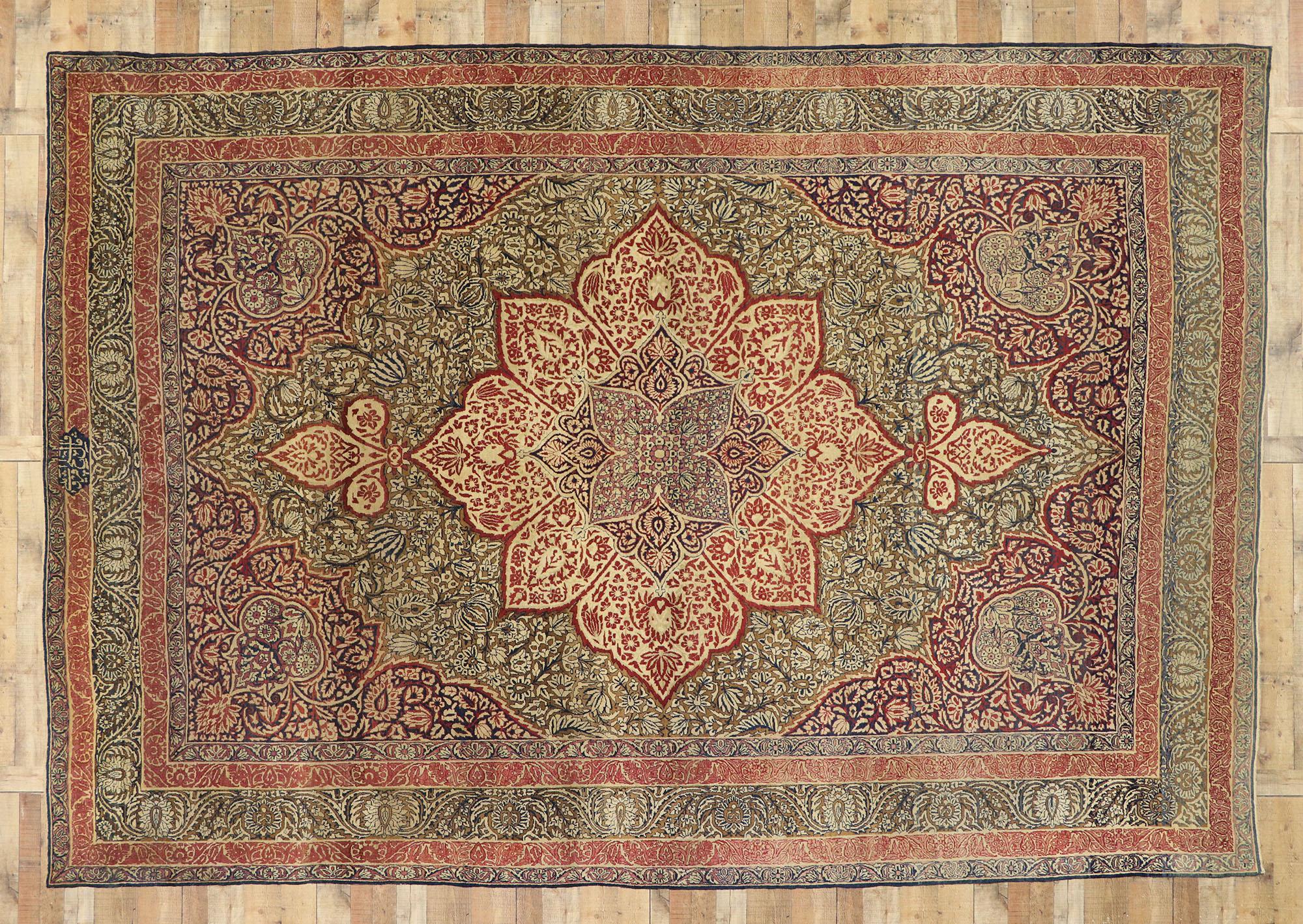 Wool Antique Persian Kermanshah Rug with William Morris Arts & Crafts Style For Sale