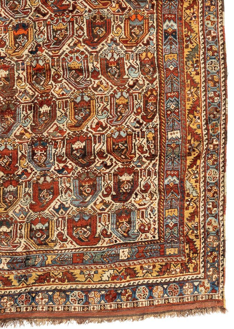 Tribal Antique Persian Khamseh Paisley Geometric Rug 5.5 x 8.10 ft For Sale