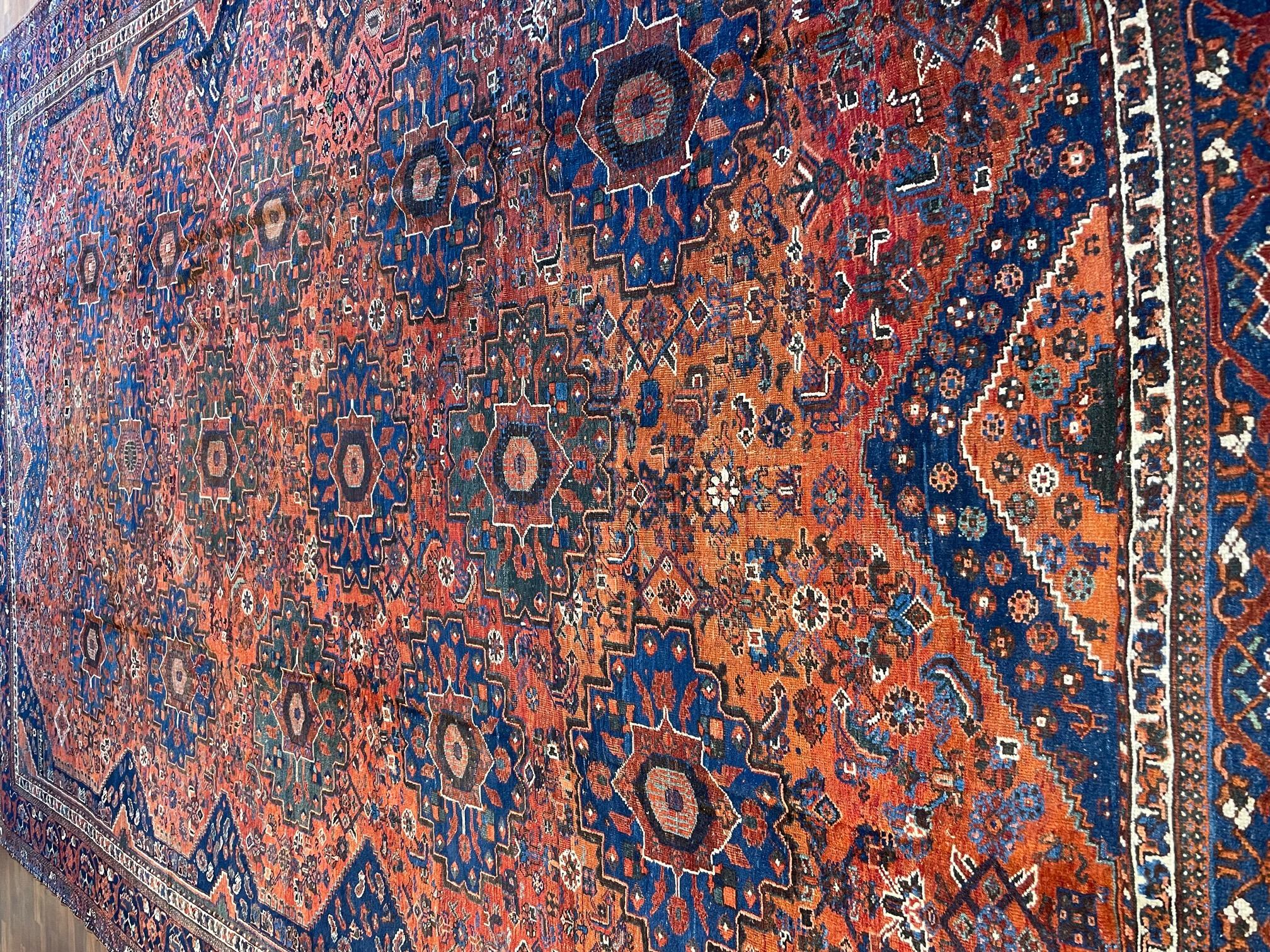 Hand-Knotted Antique Persian Khamseh 'Ghashghaei' 11' 7