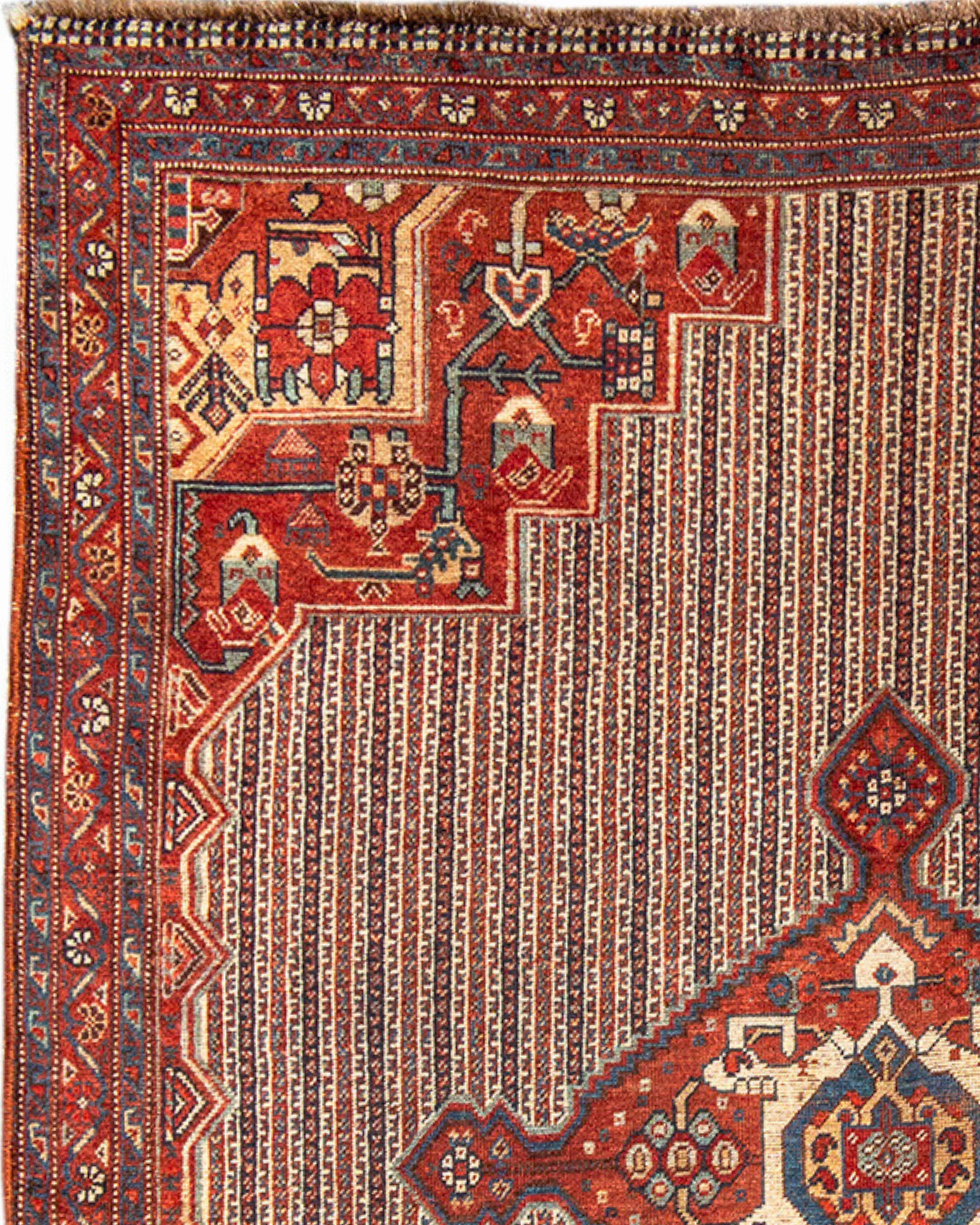 Hand-Woven Antique Persian Khamseh Rug, 19th Century For Sale