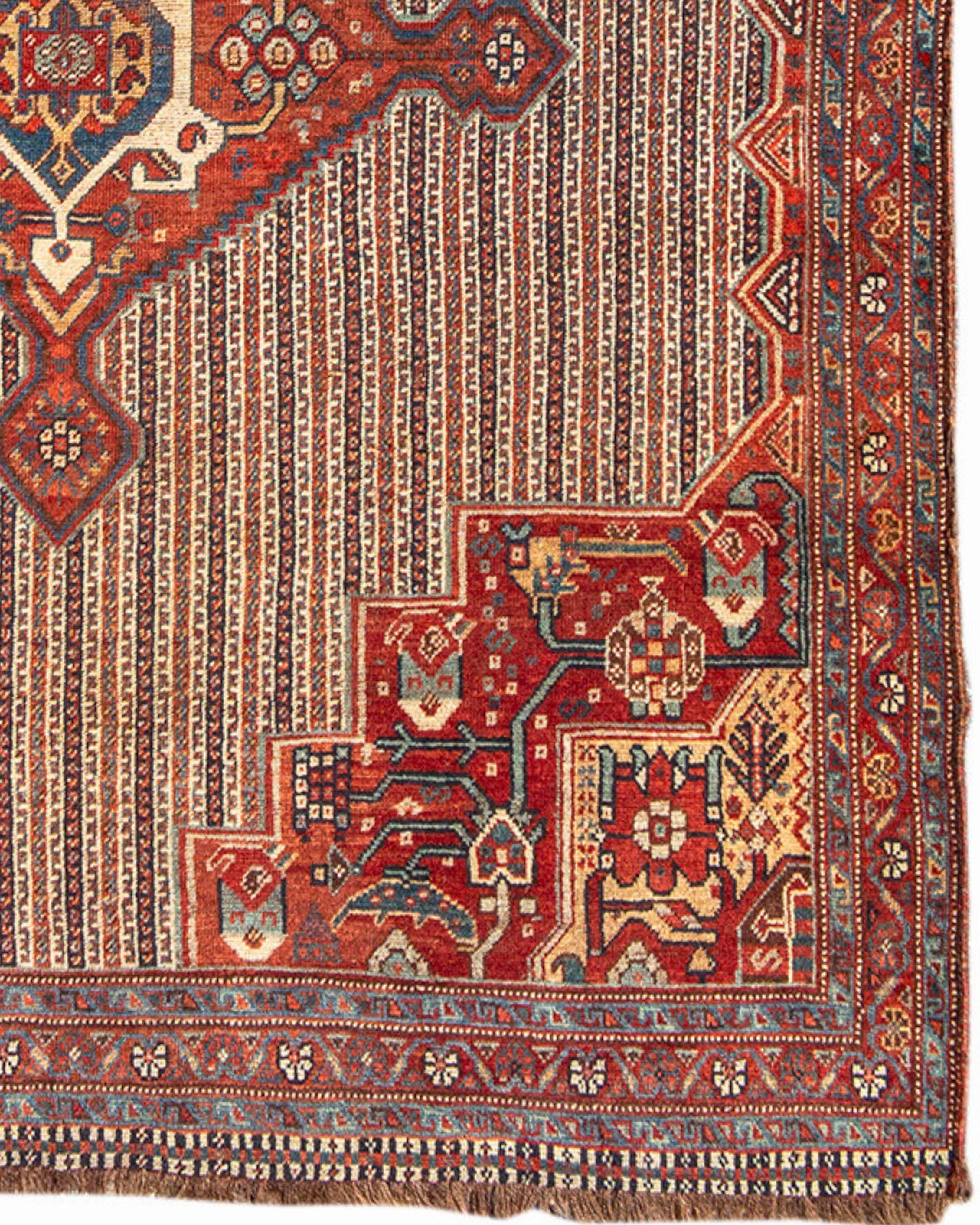Wool Antique Persian Khamseh Rug, 19th Century For Sale