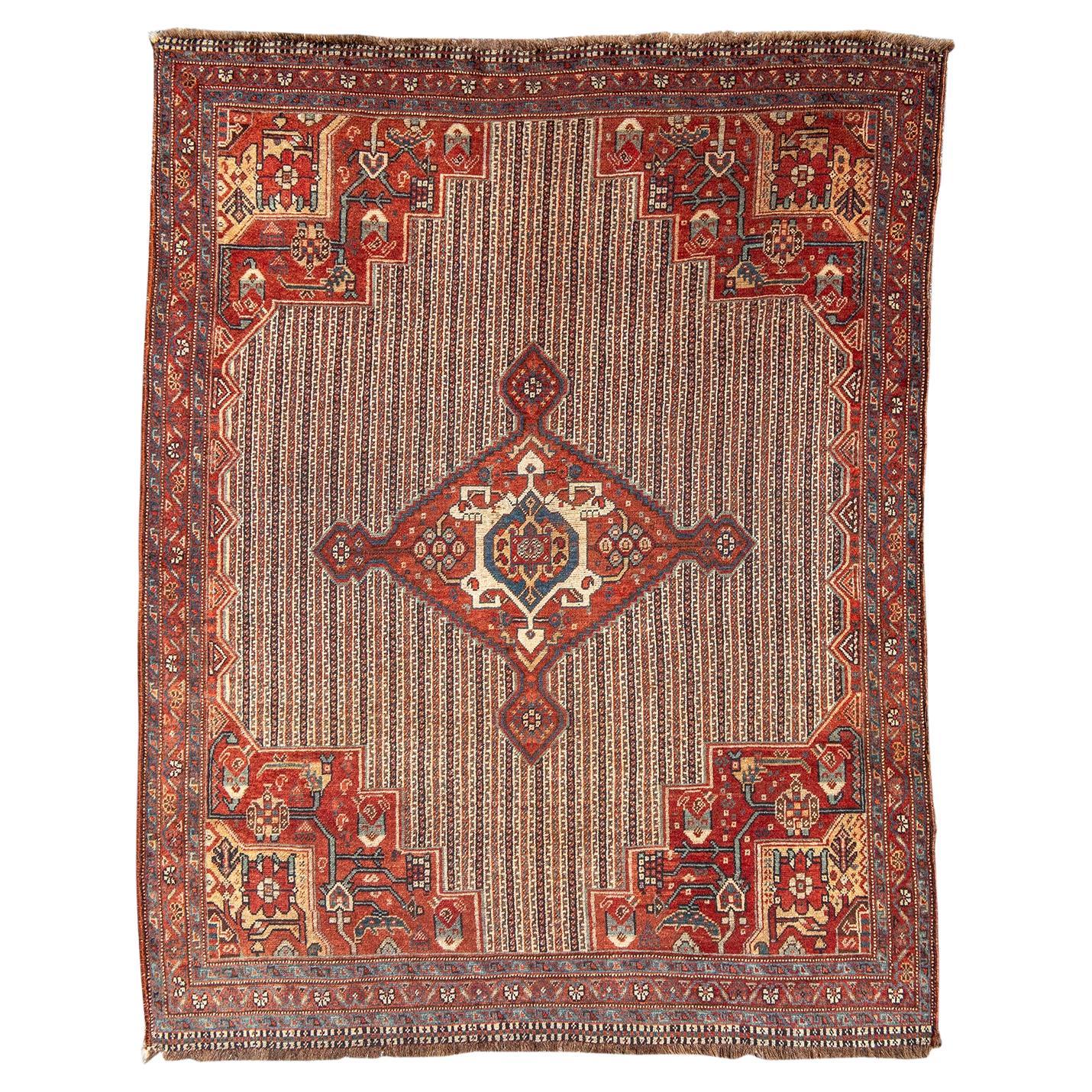 Tapis persan antique Khamseh, 19e siècle