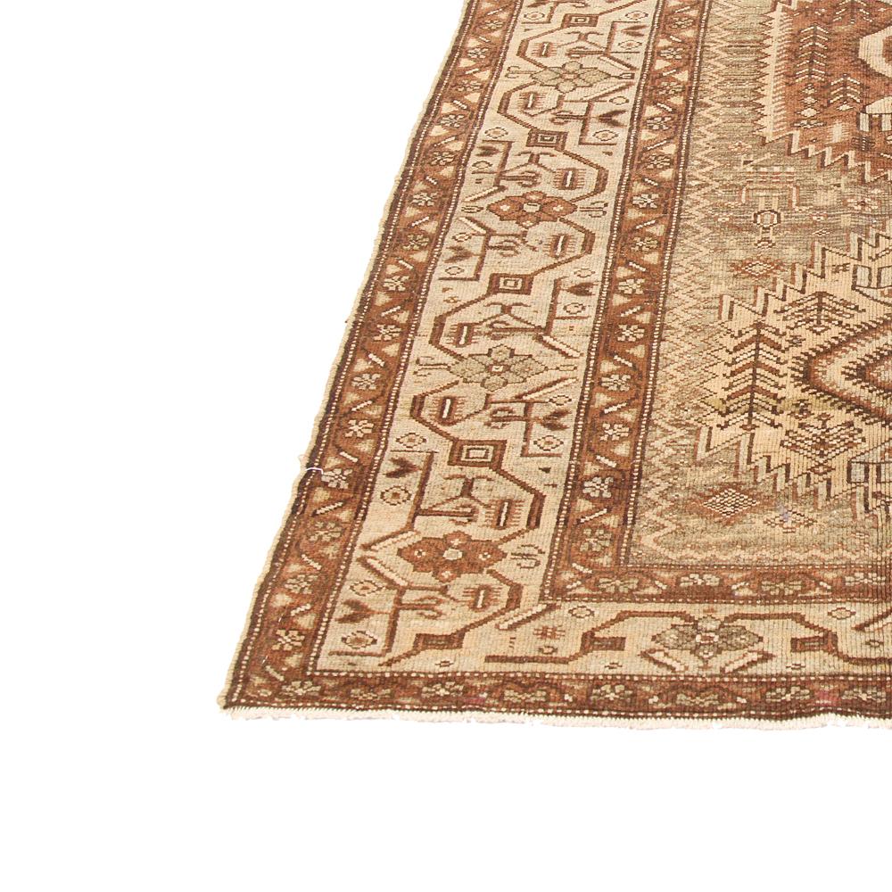 Hand-Woven Antique Persian Khamseh Rug with Brown and Beige Tribal Central Medallions For Sale