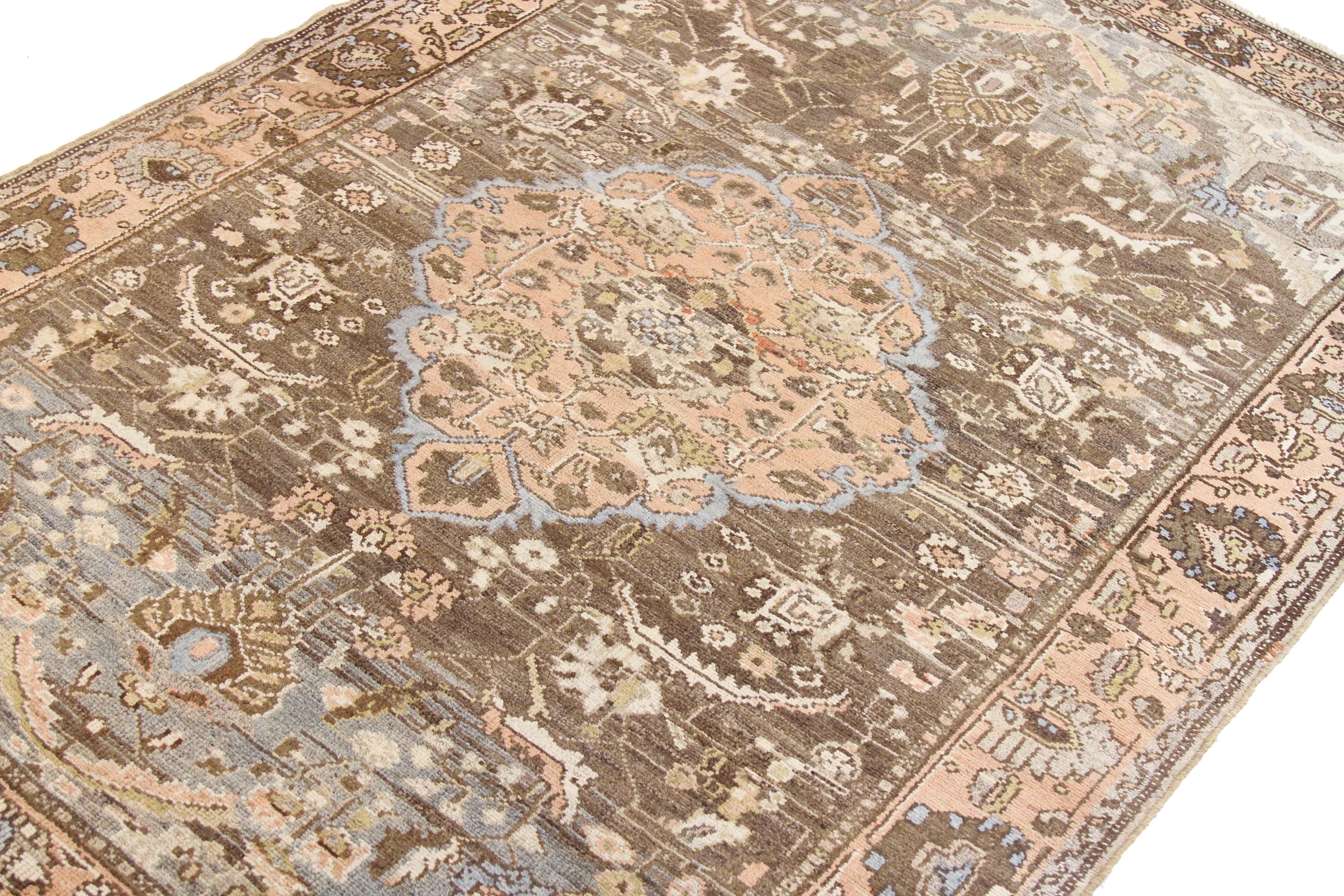 Other Antique Persian Khamseh Rug with Brown and Pink Botanical Field Design For Sale