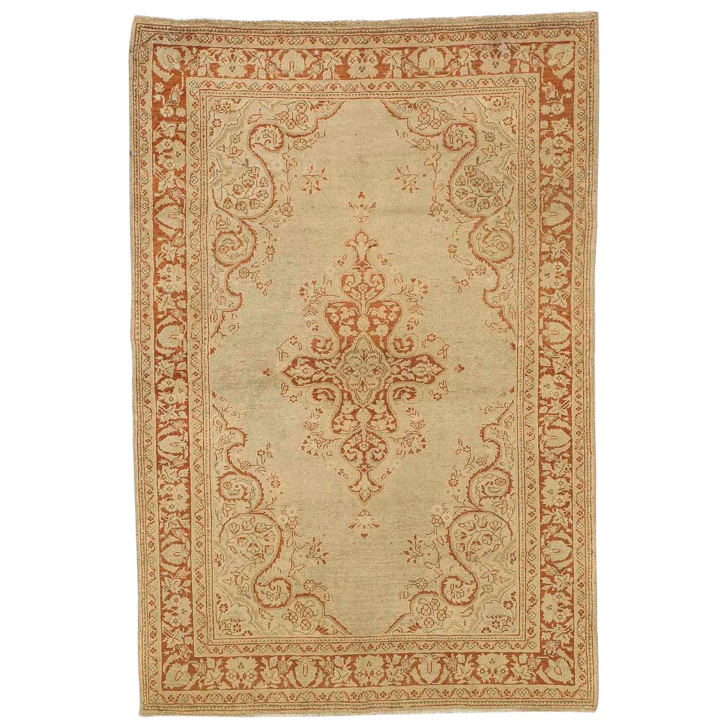 Antique Persian Khamseh Rug with Pink and Ivory Floral Details on Brown Field