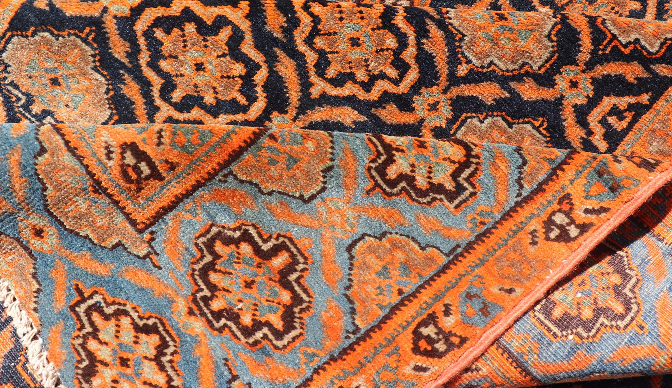 Antique Persian Khorasan Runner with All-Over Design in Blues, and Orange For Sale 6