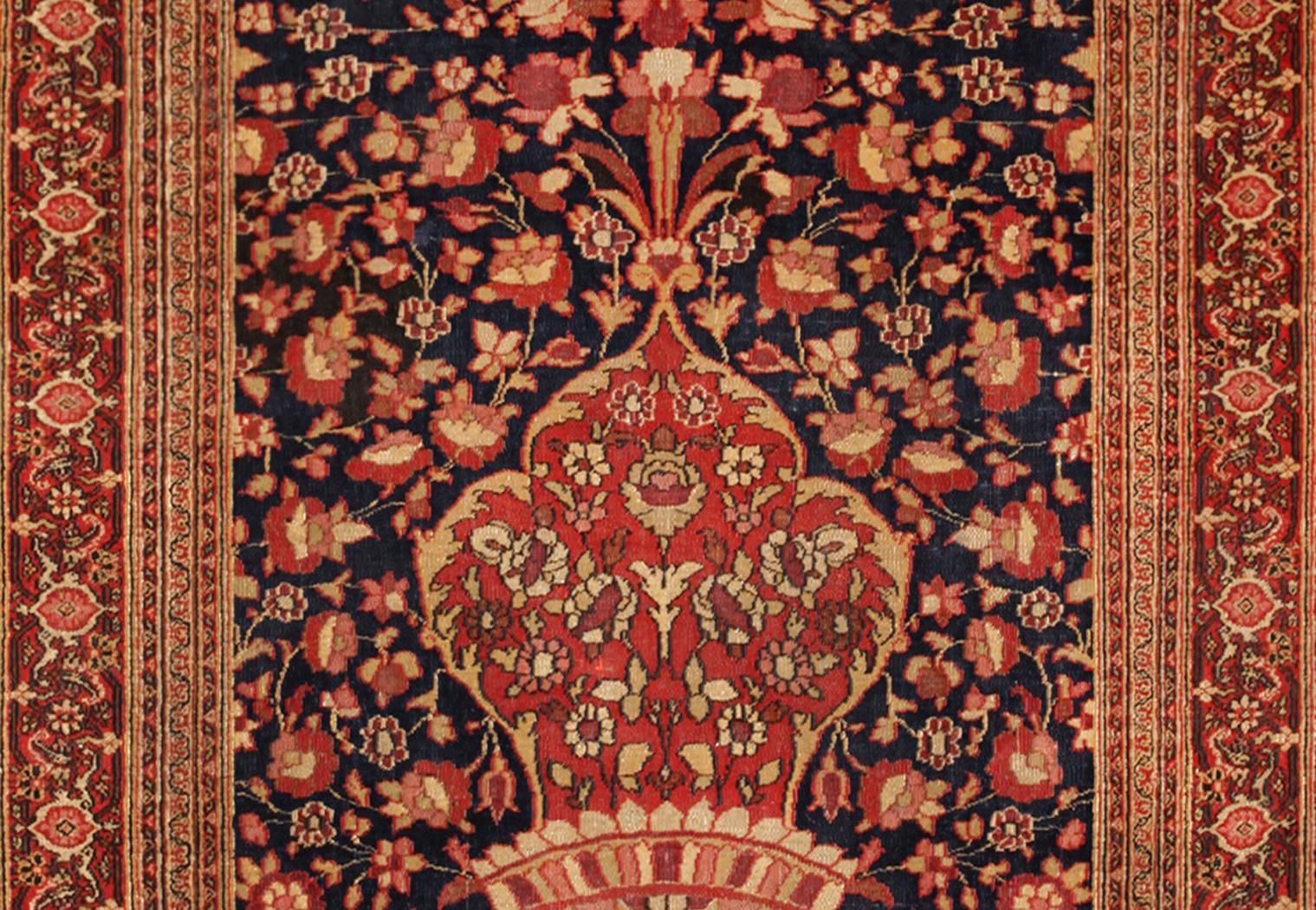Hand-Knotted Antique Persian Khorason Oriental Rug in Small Size with Vase Design For Sale