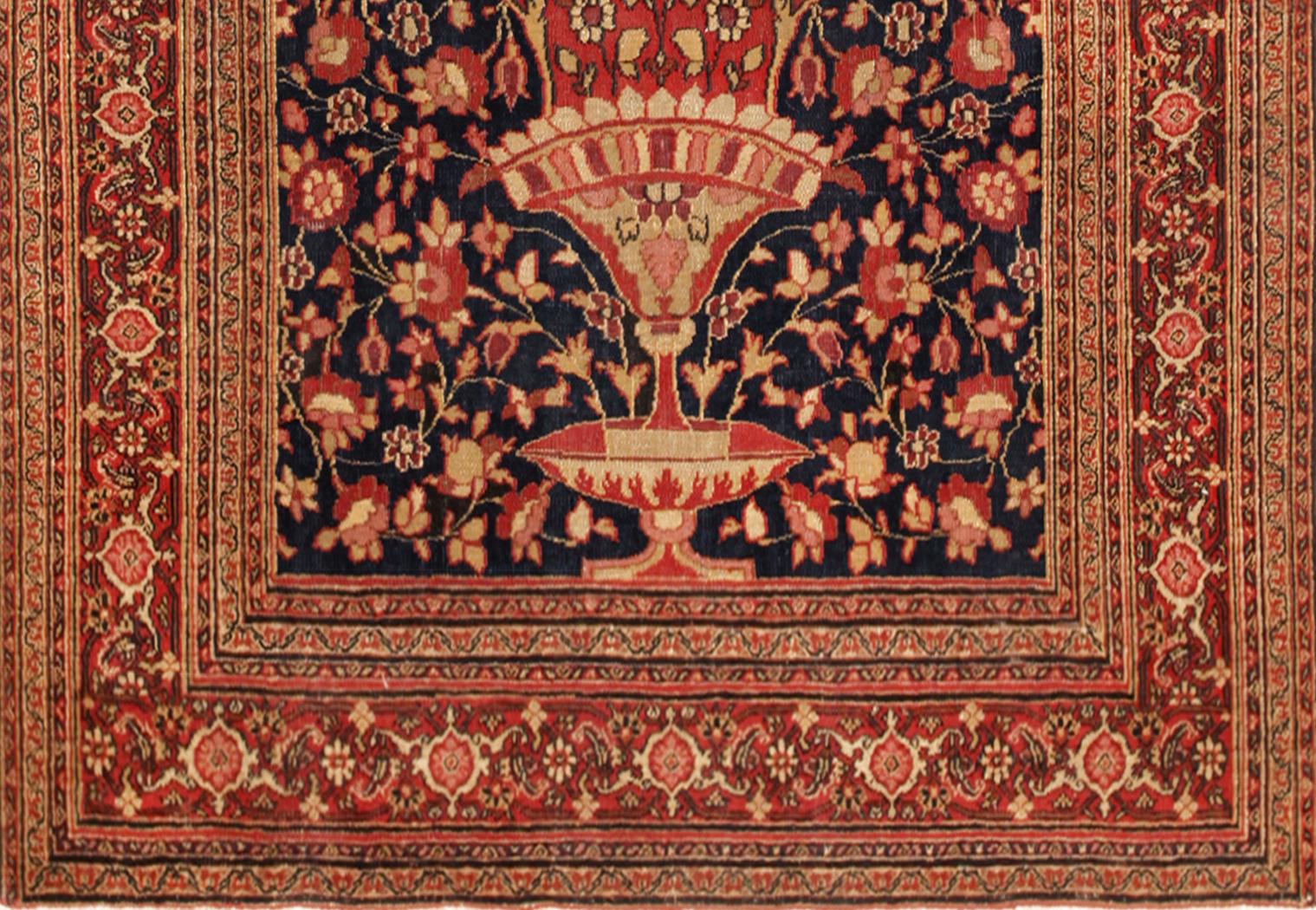 Early 20th Century Antique Persian Khorason Oriental Rug in Small Size with Vase Design For Sale