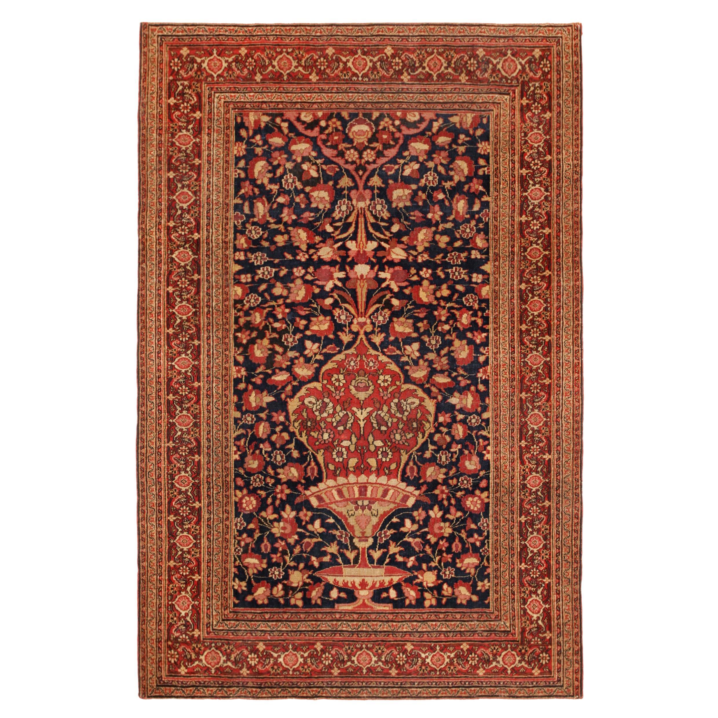 Antique Persian Khorason Oriental Rug in Small Size with Vase Design For Sale