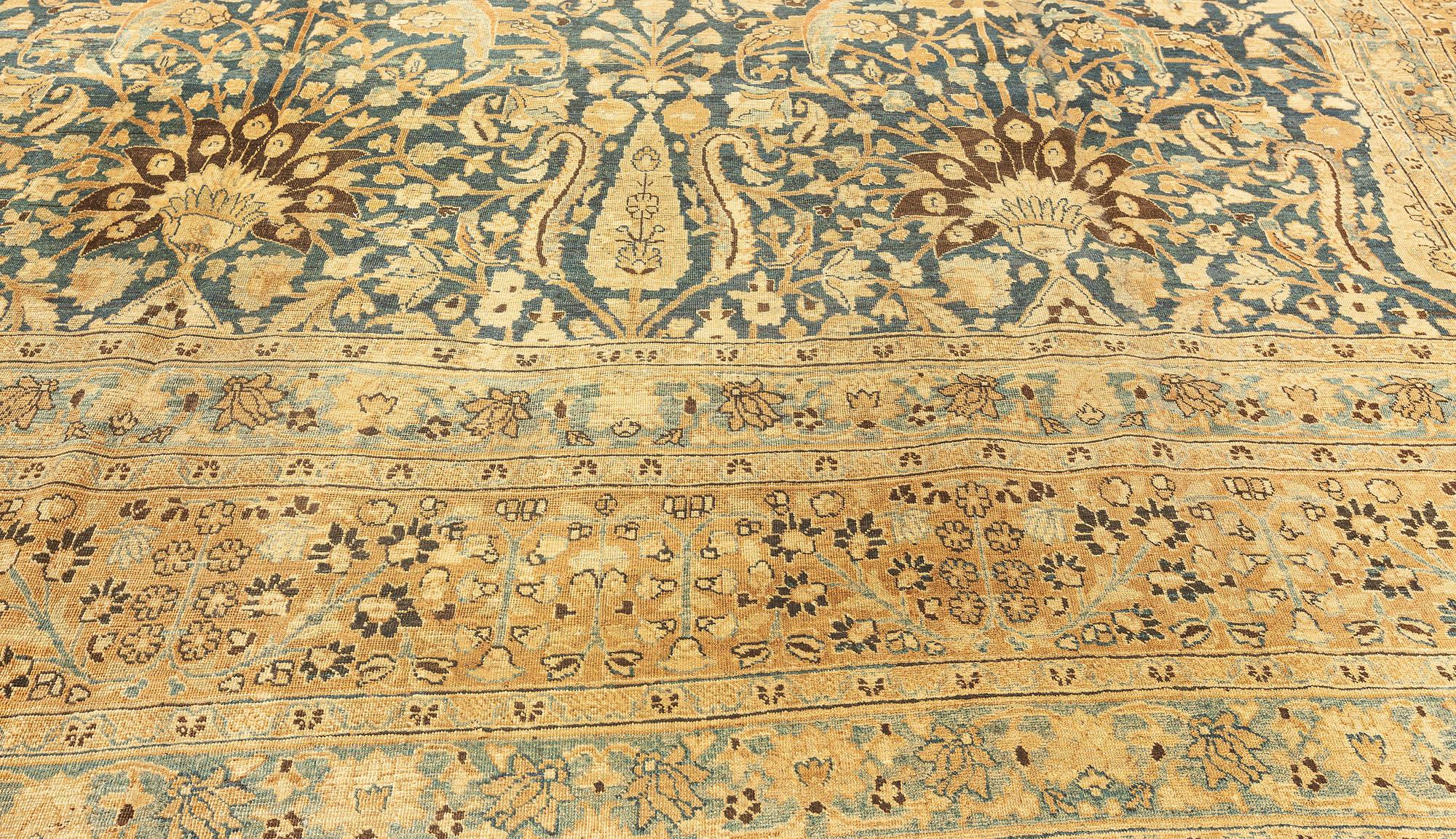 Antique Persian Khorassan Botanic Handmade Wool Rug For Sale 1