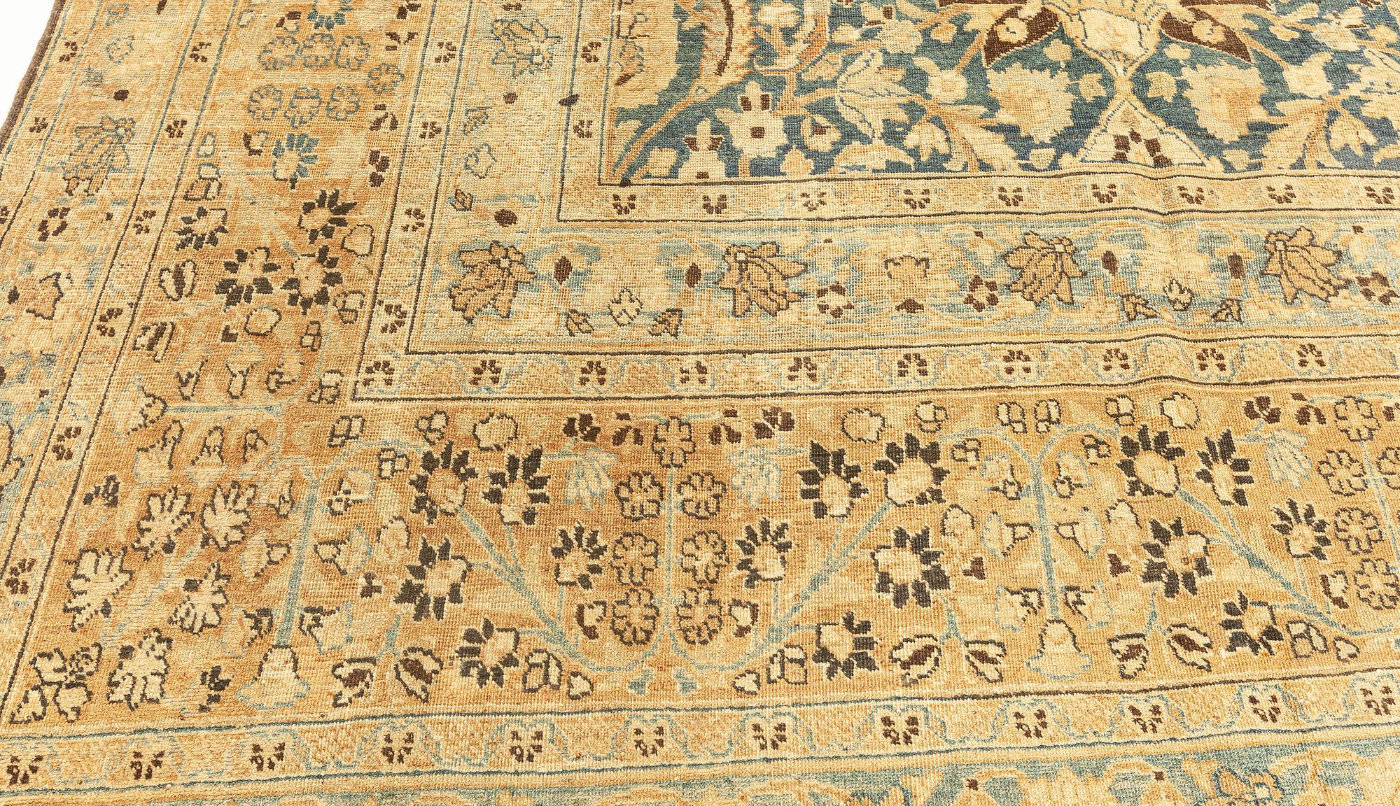 Antique Persian Khorassan Botanic Handmade Wool Rug For Sale 2