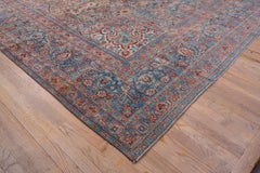 Antique Persian Khorassan Carpet, Blue Tones, Pink Tones, Salmon Tones