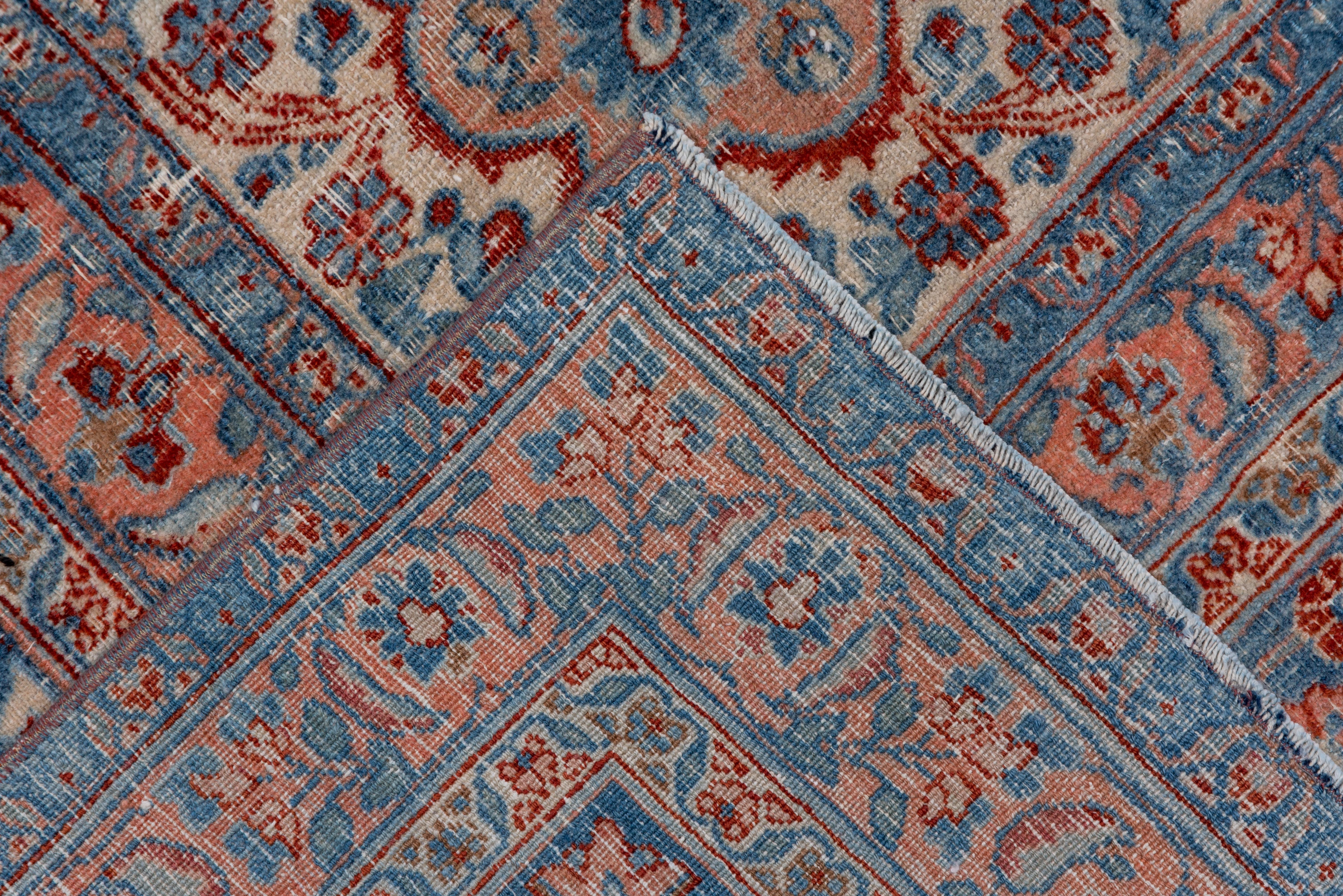 Antique Persian Khorassan Carpet, Blue Tones, Pink Tones, Salmon Tones For Sale 2