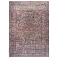 Vintage Persian Khorassan Carpet, Blue Tones, Pink Tones, Salmon Tones