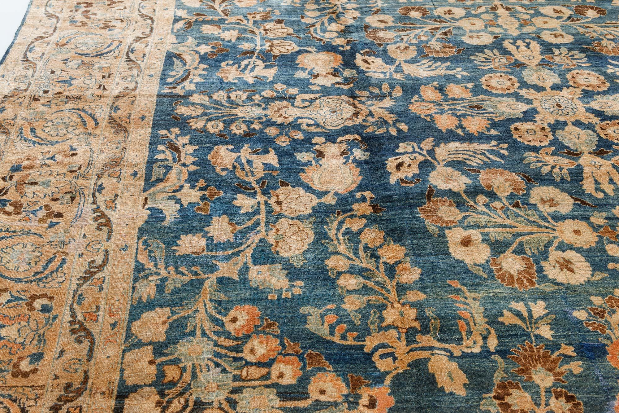 Early 20th Century Persian Khorassan Blue Handmade Wool Carpet In Good Condition For Sale In New York, NY