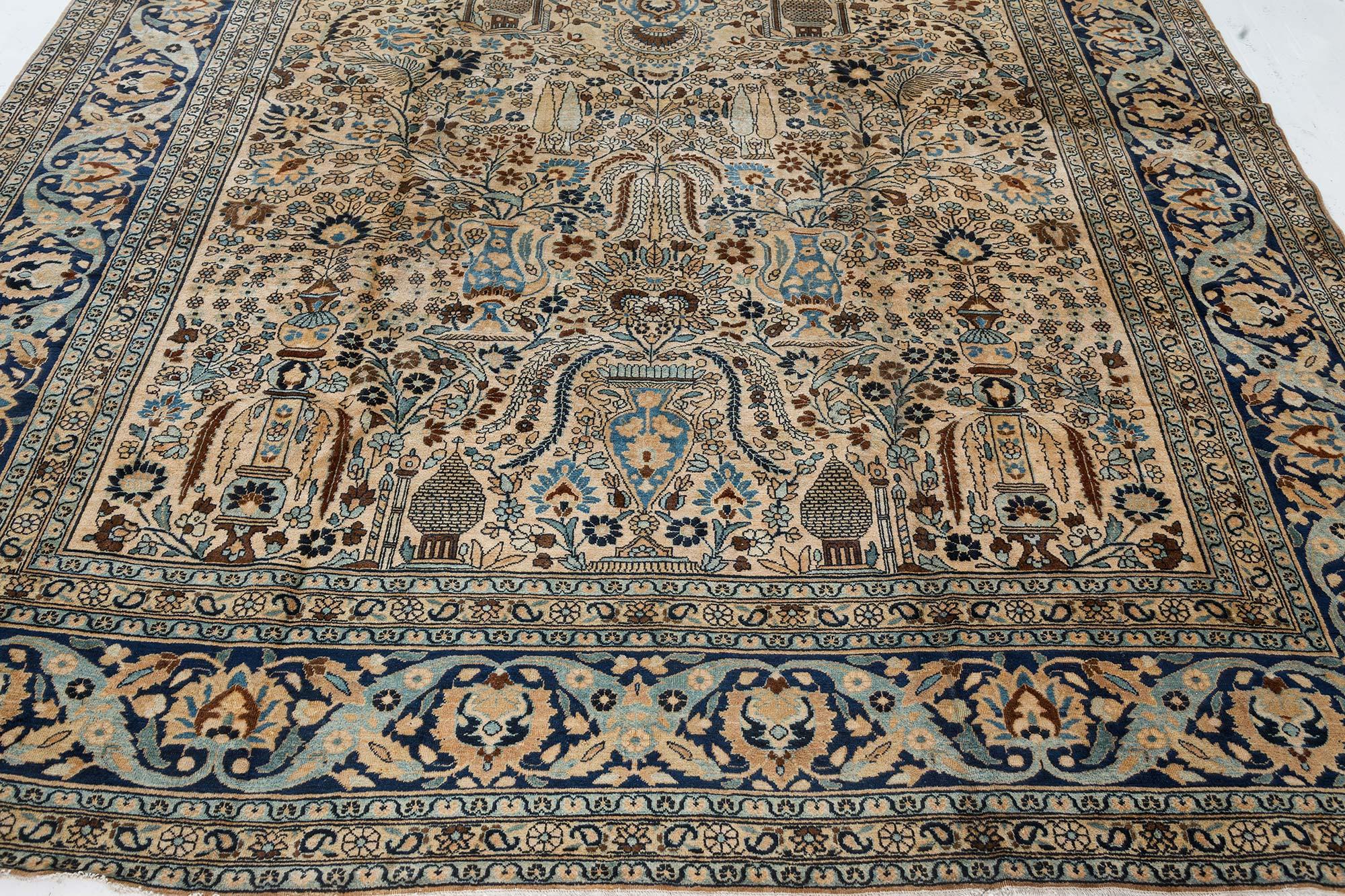 Antique Khorassan Botanic Handmade Wool Rug In Good Condition For Sale In New York, NY