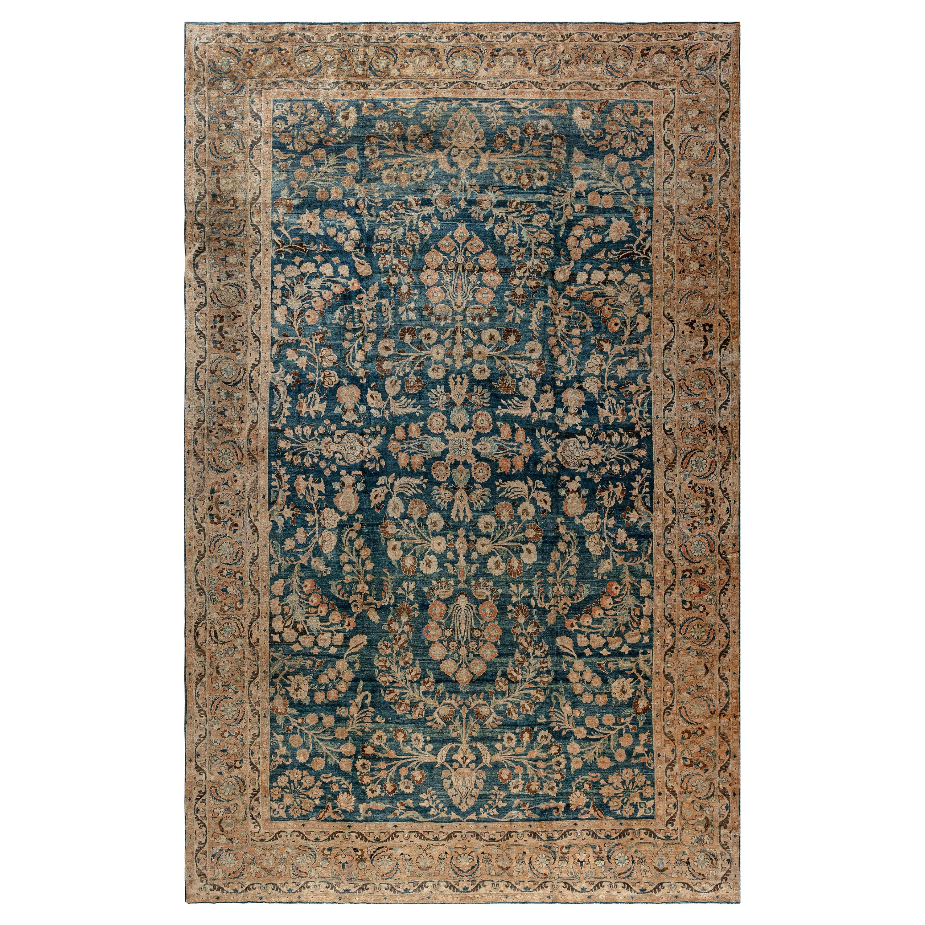 Early 20th Century Persian Khorassan Blue Handmade Wool Carpet For Sale