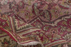 Antique Persian Khorassan Rug, Dusty Pink Field, Wine, Citron & Green Accents