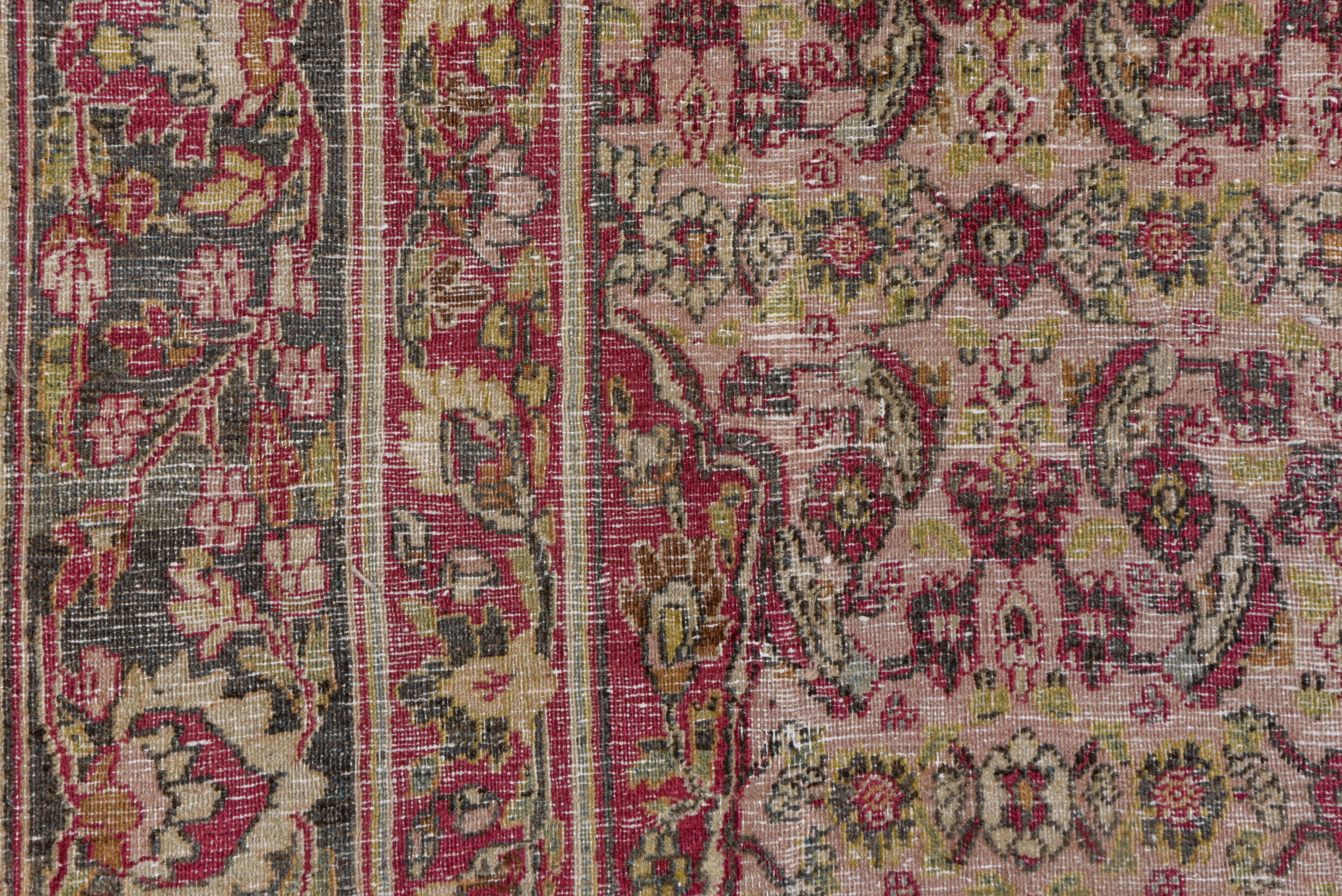 Antique Persian Khorassan Rug, Dusty Pink Field, Wine, Citron & Green Accents For Sale 1