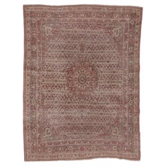 Antique Persian Khorassan Rug, Dusty Pink Field, Wine, Citron & Green Accents