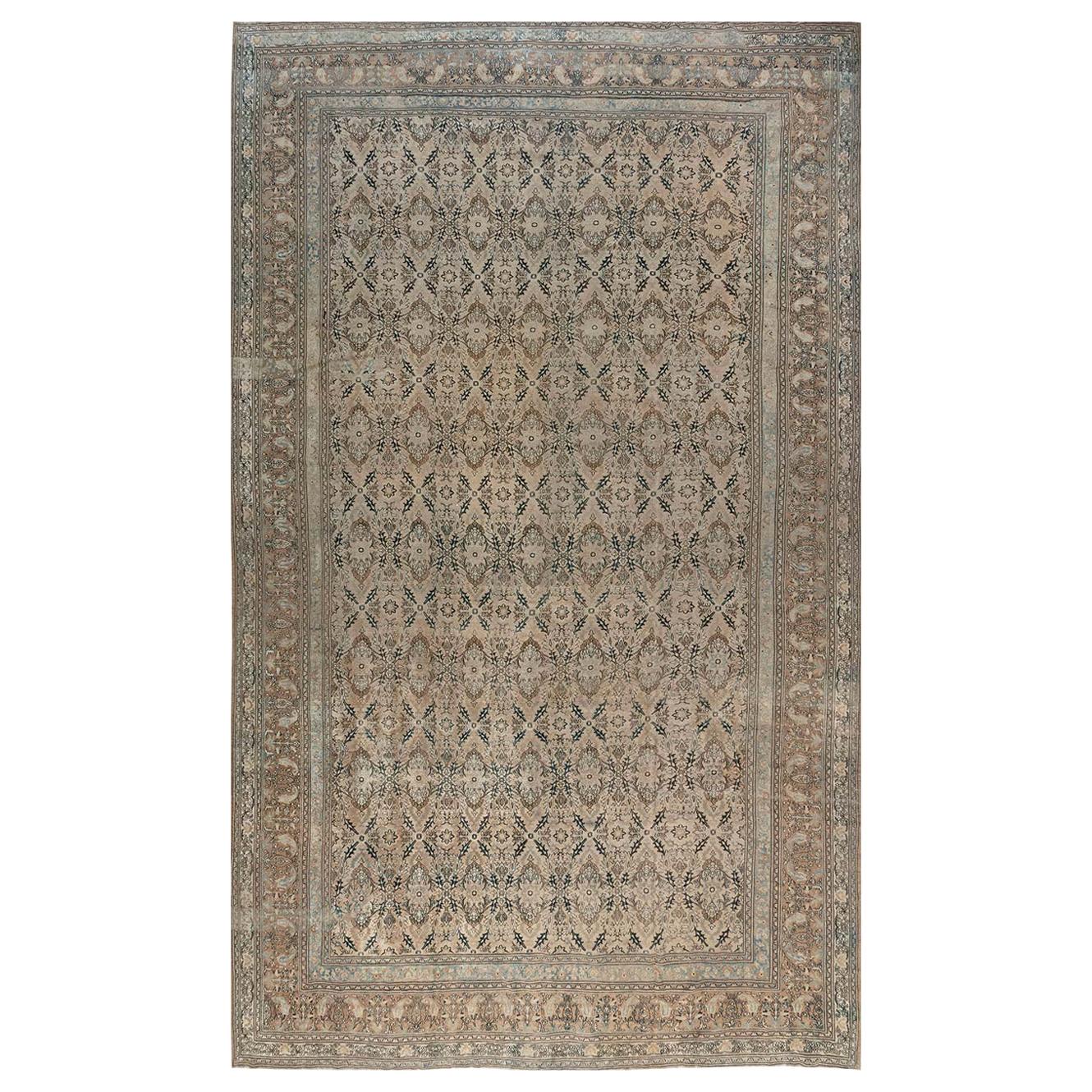 Antique Persian Khorassan Gray, Beige, Indigo, Rust and Warm Brown Wool