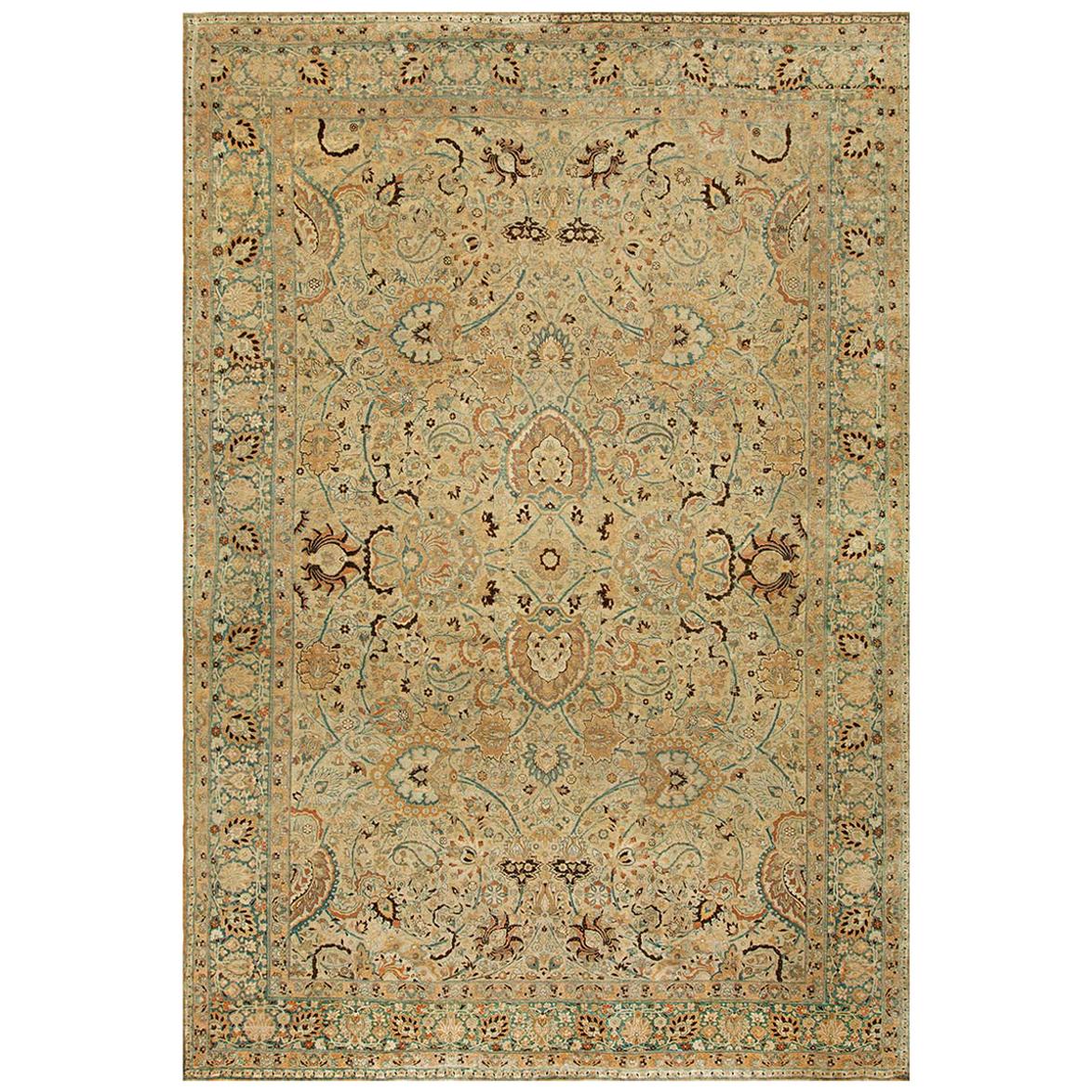 Fine Antique Persian Khorassan Botanic Brown, Green Handmade Wool Rug